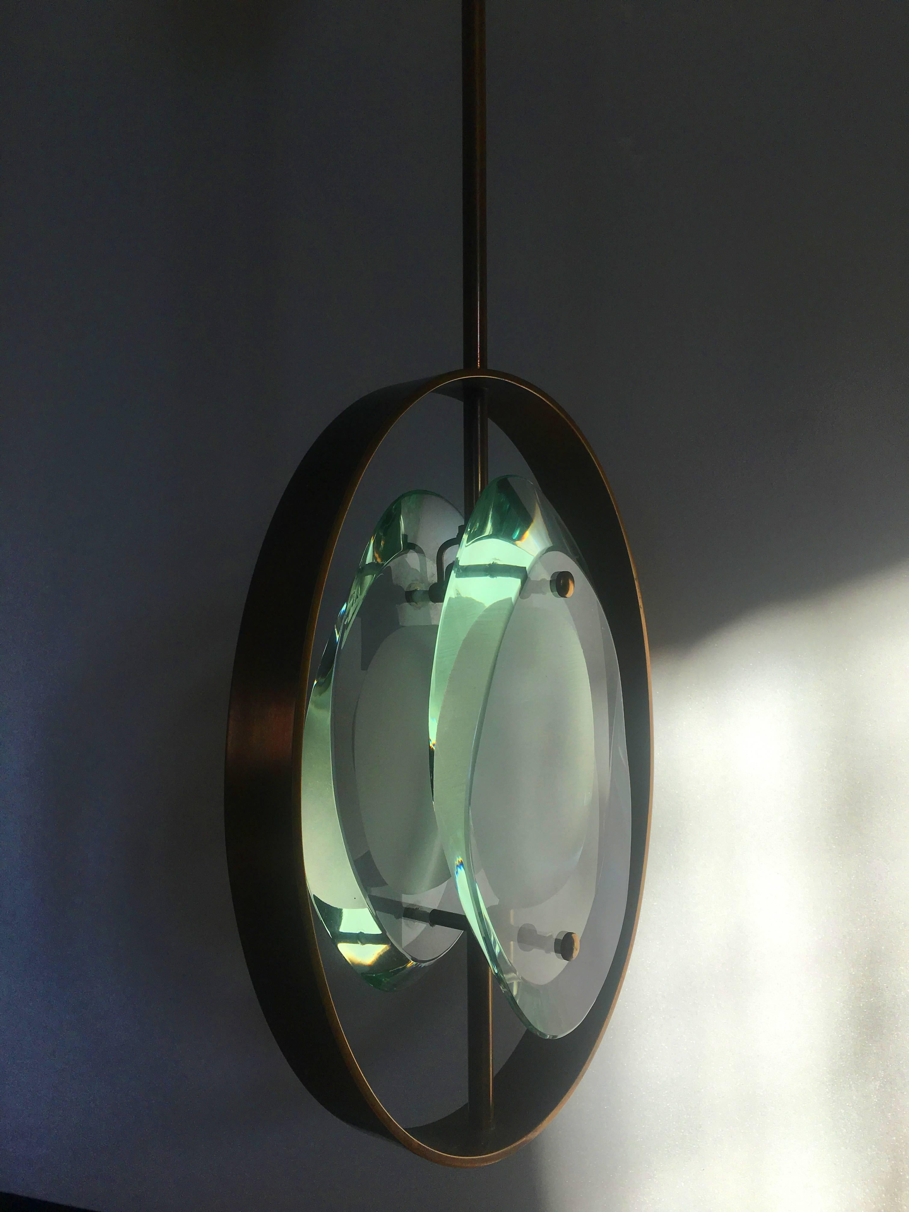 Original Pair of Pendant Lights by Max Ingrand for Fontana Arte, Model 1933 1961 In Excellent Condition In Budapest, HU