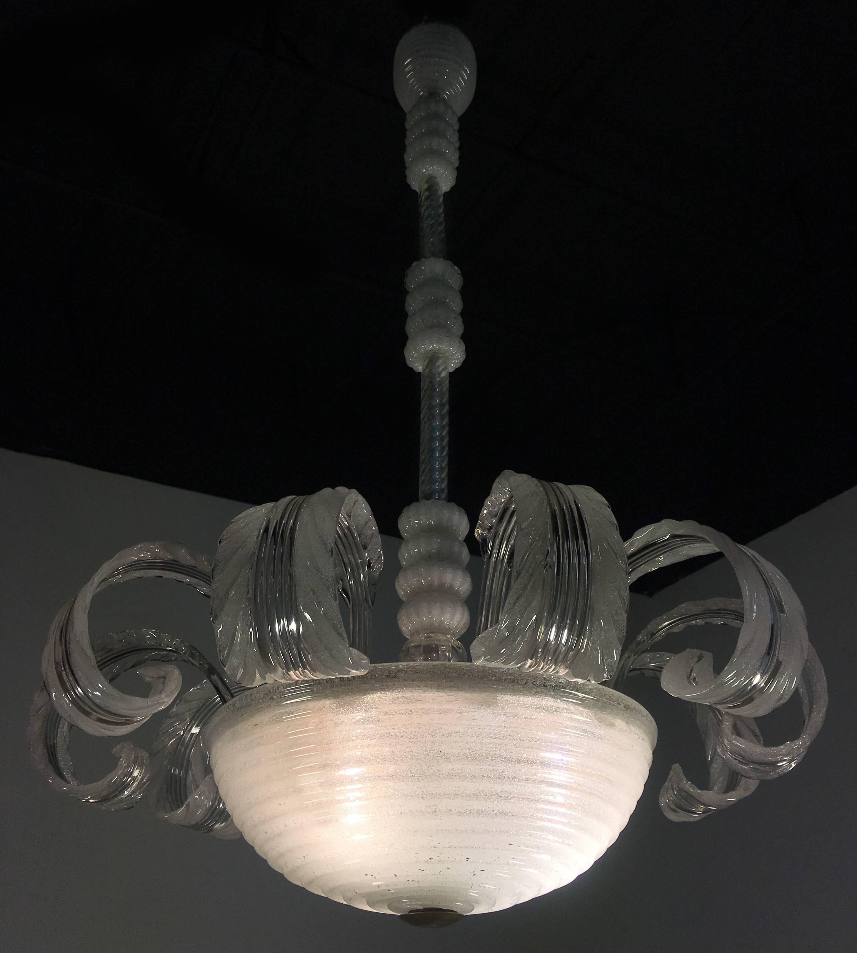 Midcentury Italian Pulegoso Glass Chandelier by Barovier & Toso, Murano, 1940 For Sale 10