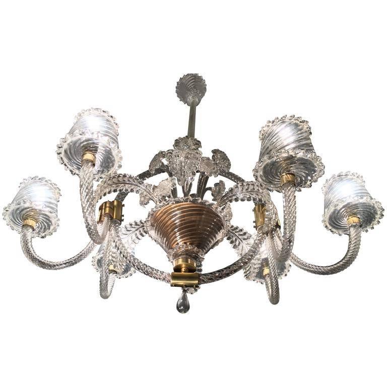 Majestic Liberty Chandelier by Ercole Barovier, Murano, 1940s For Sale