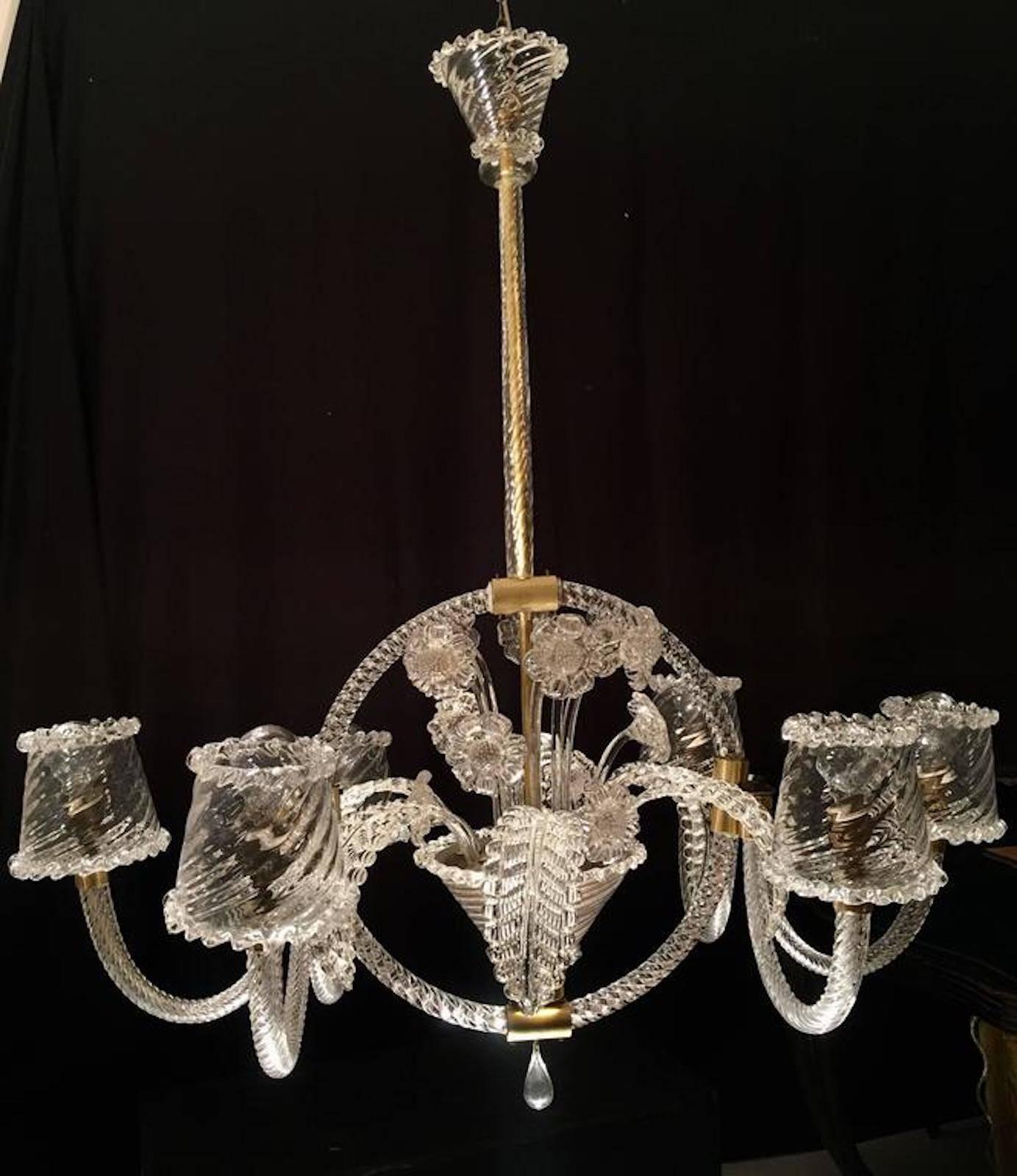 Majestic Liberty Chandelier by Ercole Barovier, Murano, 1940s In Good Condition For Sale In Budapest, HU