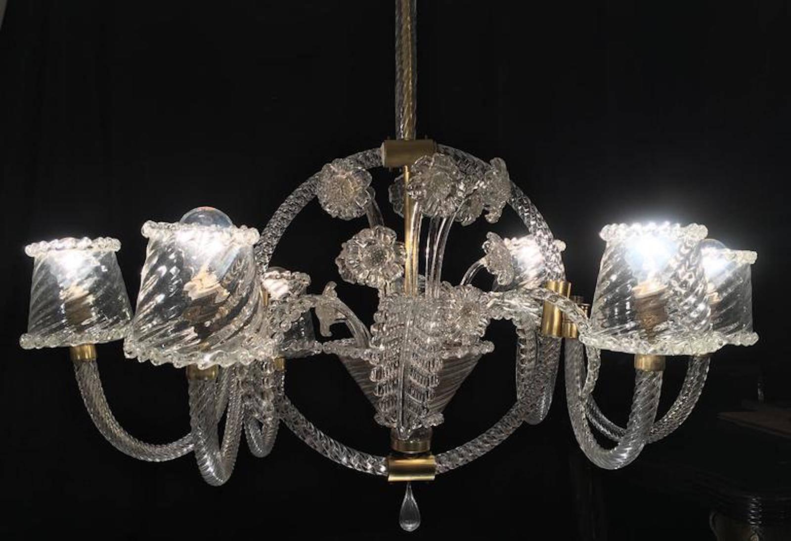 20th Century Majestic Liberty Chandelier by Ercole Barovier, Murano, 1940s For Sale