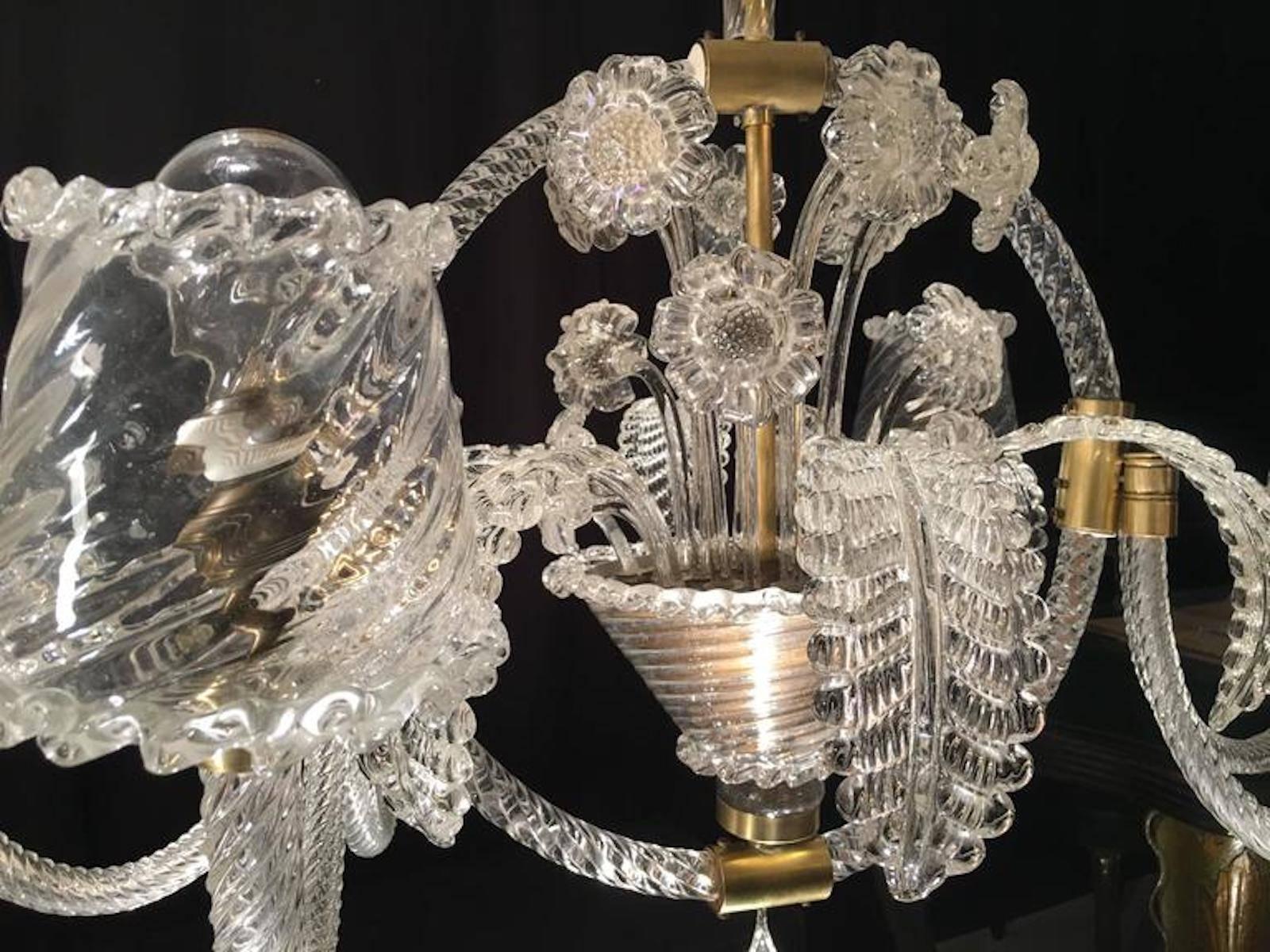Laiton Majestueux lustre Liberty d'Ercole Barovier, Murano, années 1940