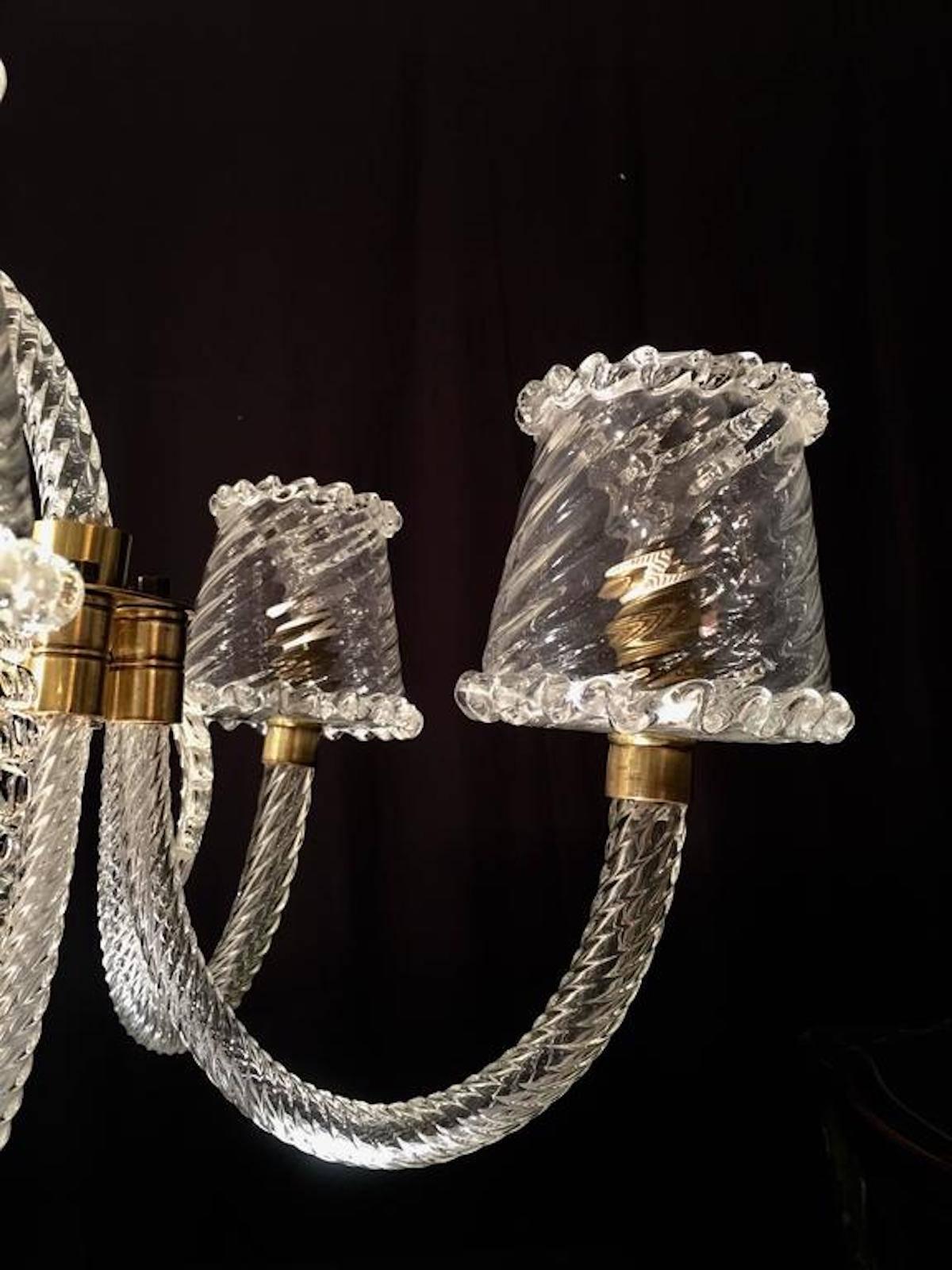Majestic Liberty Chandelier by Ercole Barovier, Murano, 1940s For Sale 1