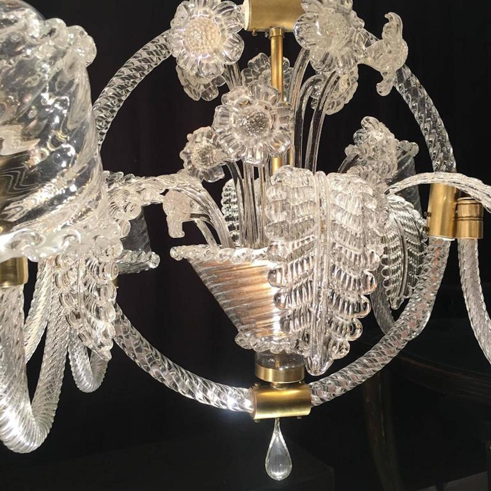 Majestic Liberty Chandelier by Ercole Barovier, Murano, 1940s For Sale 4