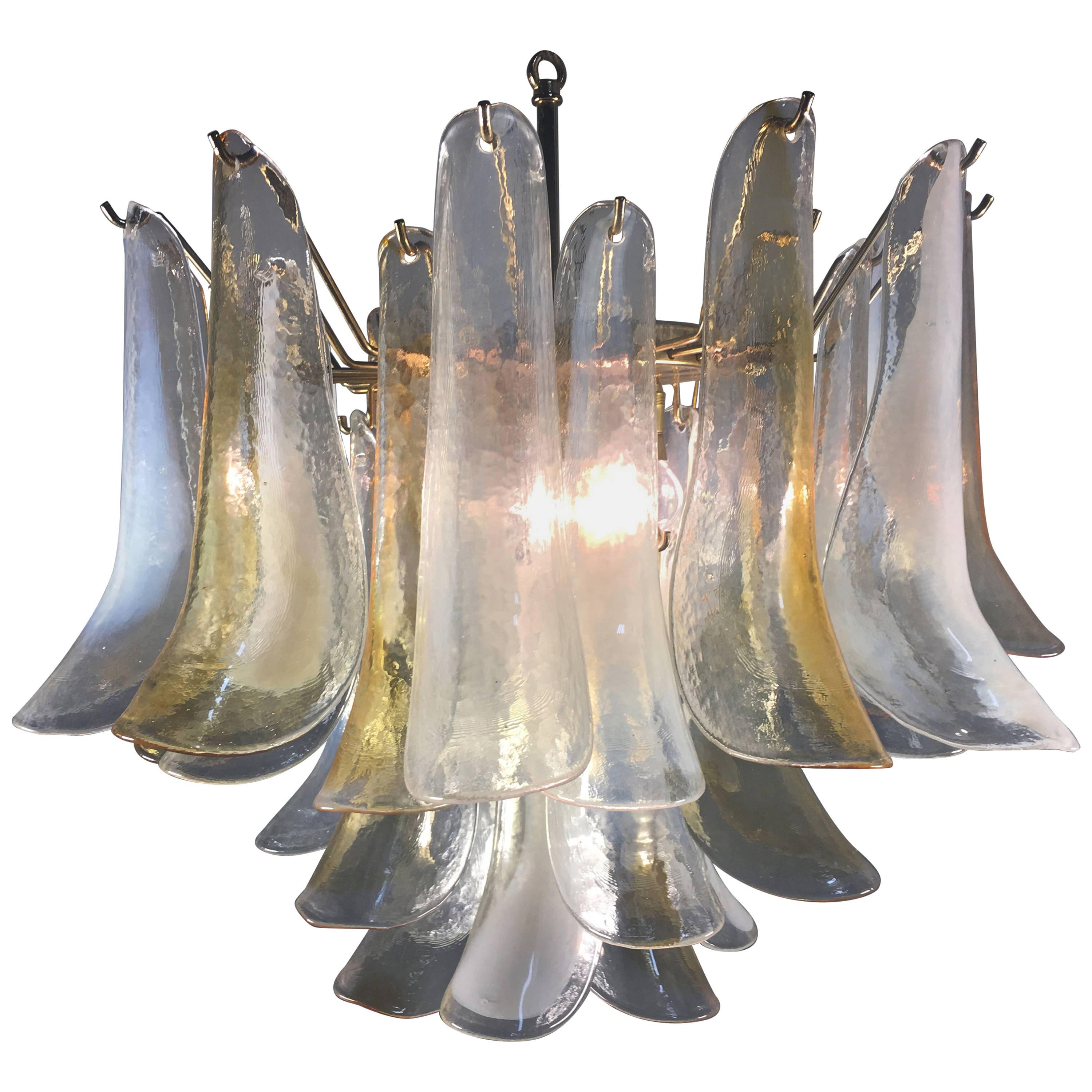Elegant Pair of Chandeliers White and Amber Petals, Murano, 1990s For Sale 5