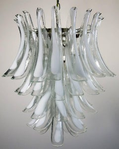Pair of Italian Murano 52 White Petals Chandeliers, Murano