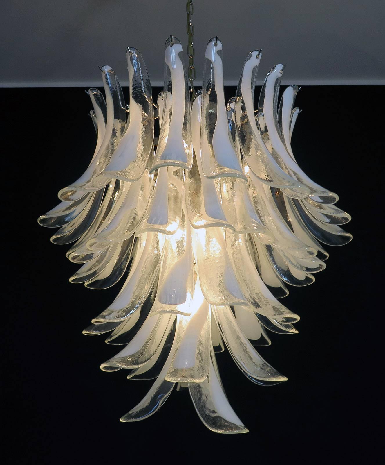 Pair of Italian Murano 52 White Petals Chandeliers, Murano For Sale 4