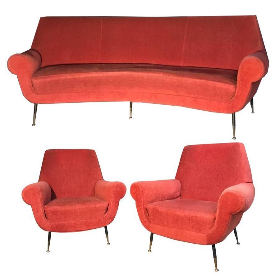 Italian Set with a Curved Sofa by Gigi Radice for Minotti, 1950