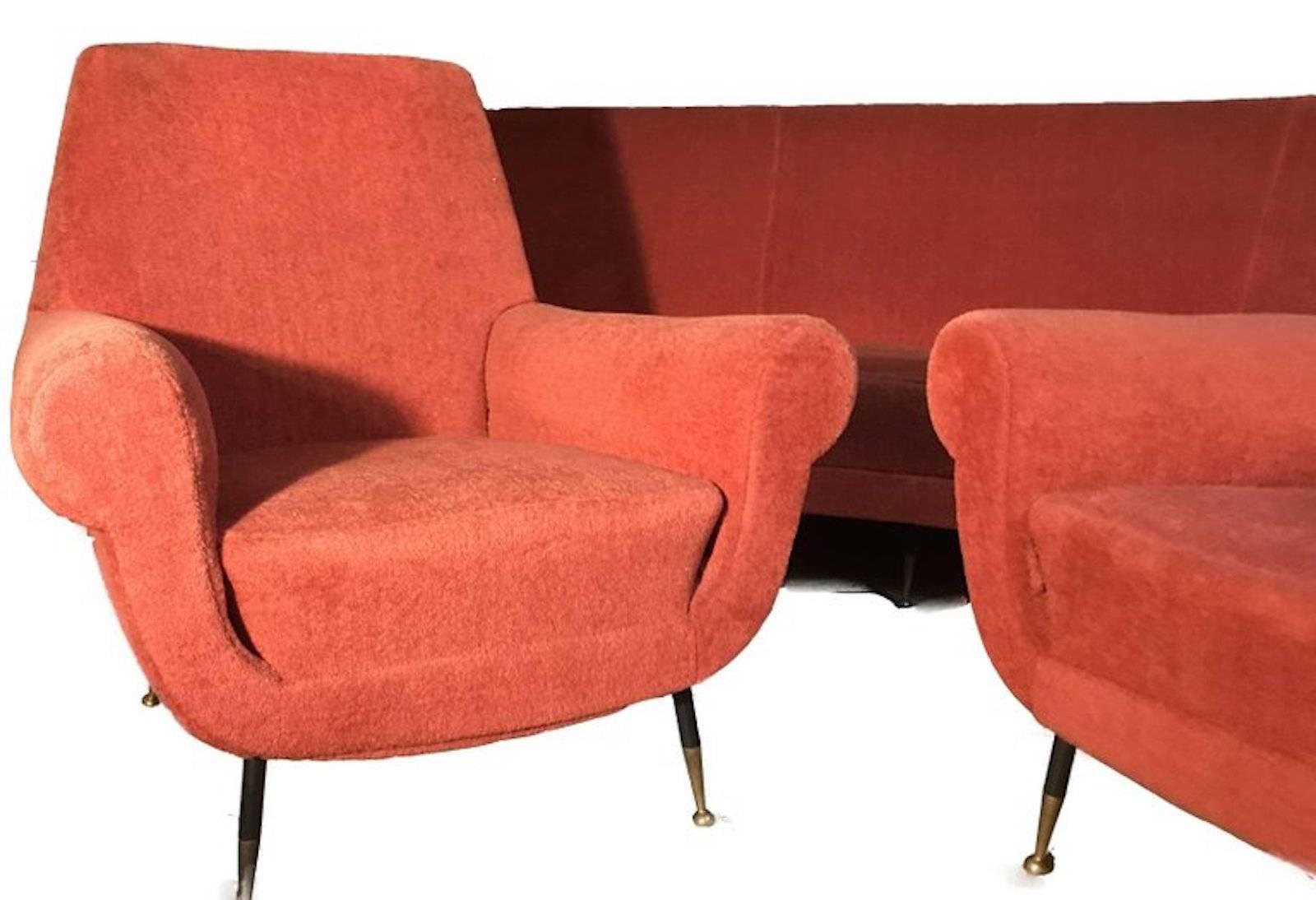 Mid-20th Century Italian Set with a Curved Sofa by Gigi Radice for Minotti, 1950