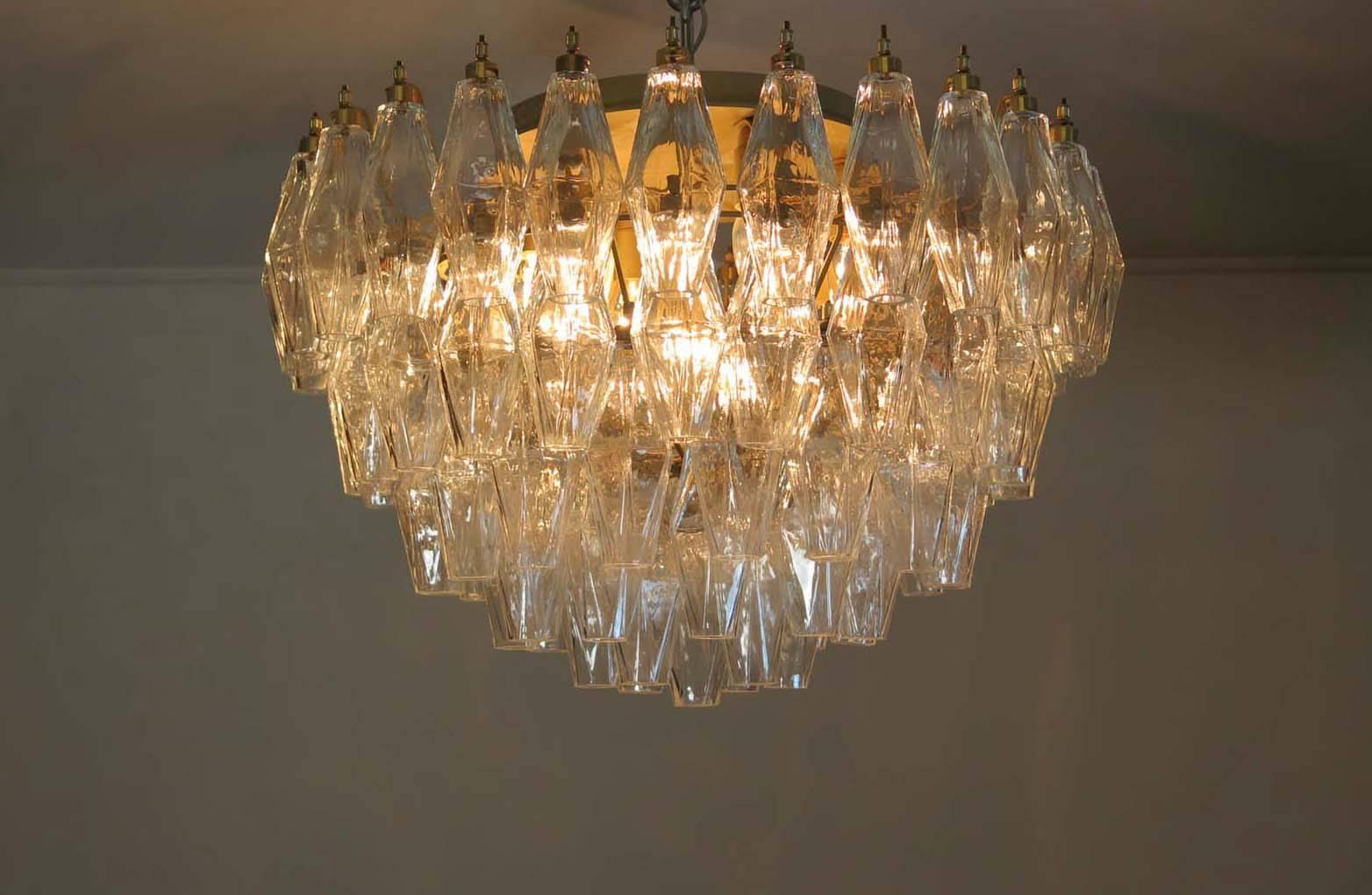 Metal Pair of Poliedri Chandeliers Carlo Scarpa Style, Murano