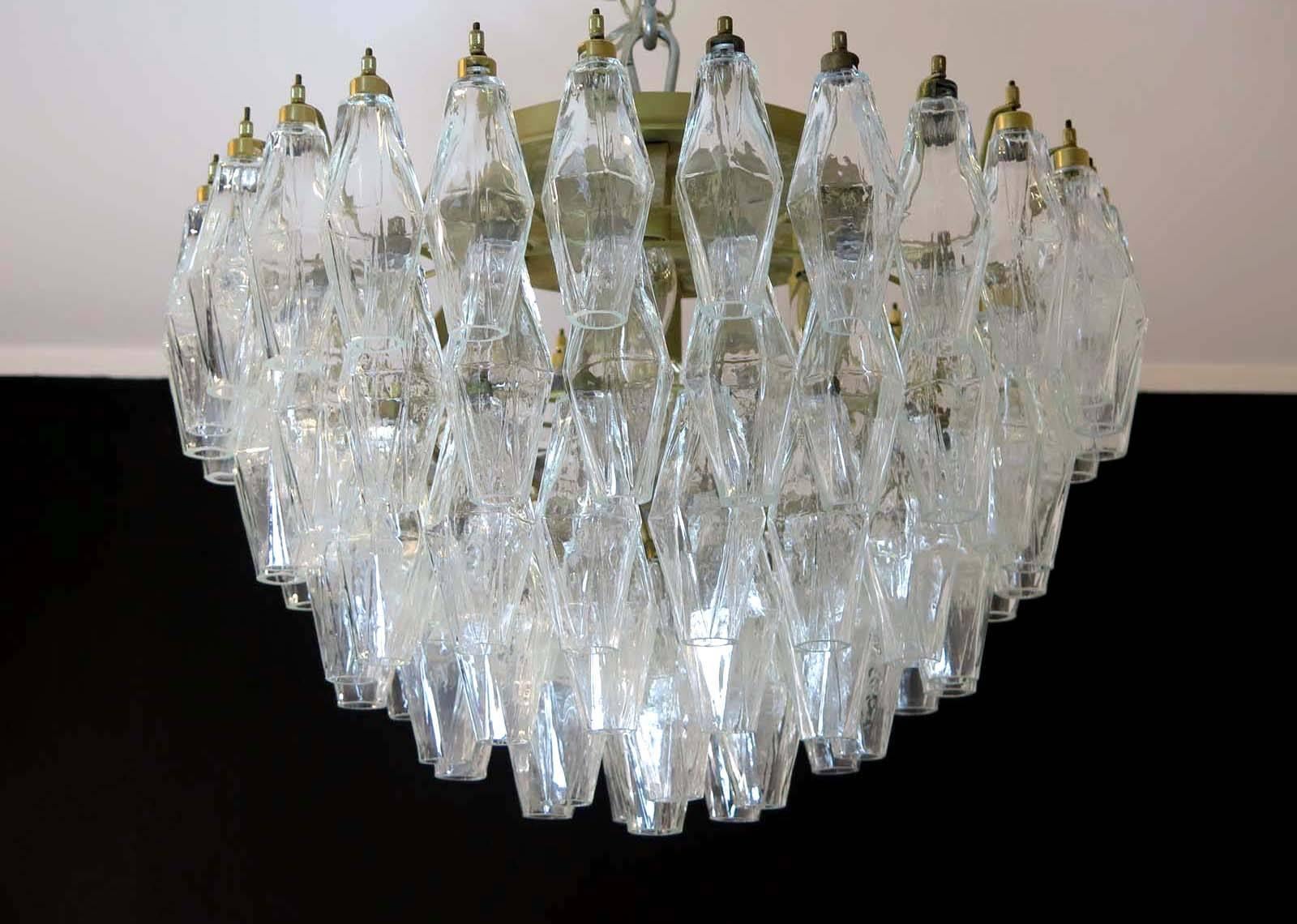 Pair of Poliedri Chandeliers Carlo Scarpa Style, Murano 3