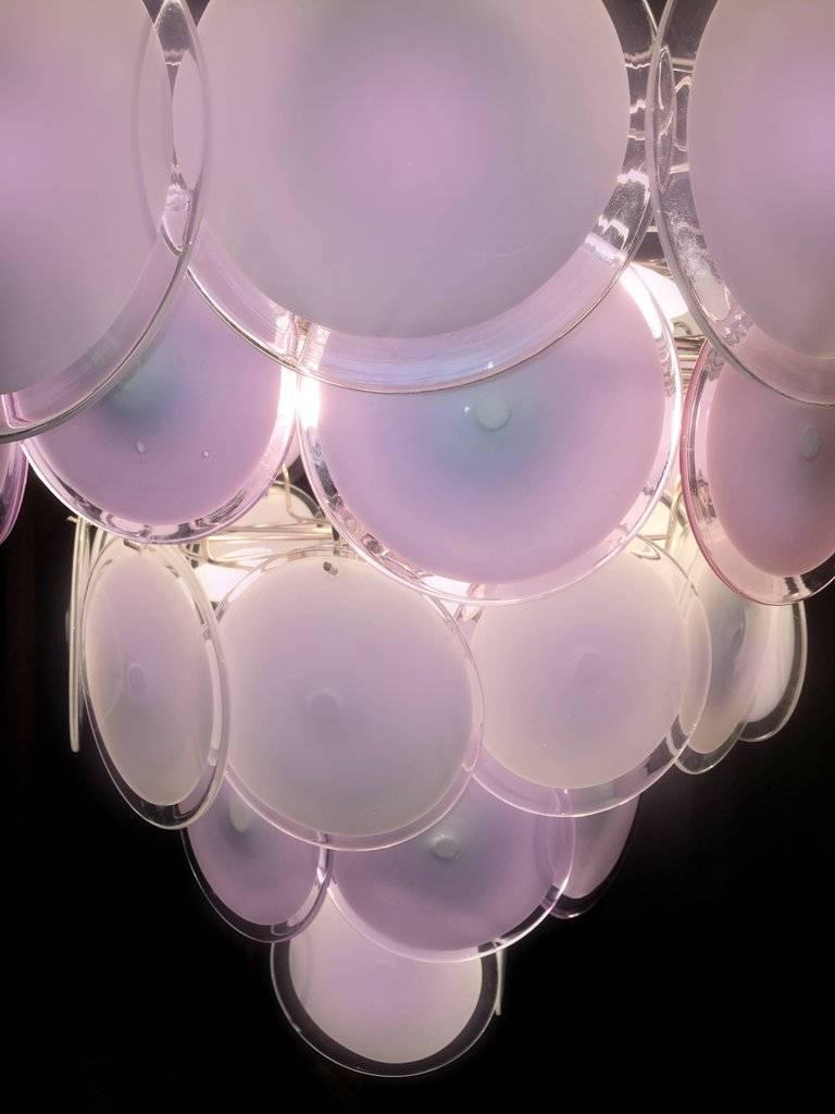 Italian Pink Disc Chandelier by Vistosi, Murano, 1970s In Excellent Condition In Budapest, HU