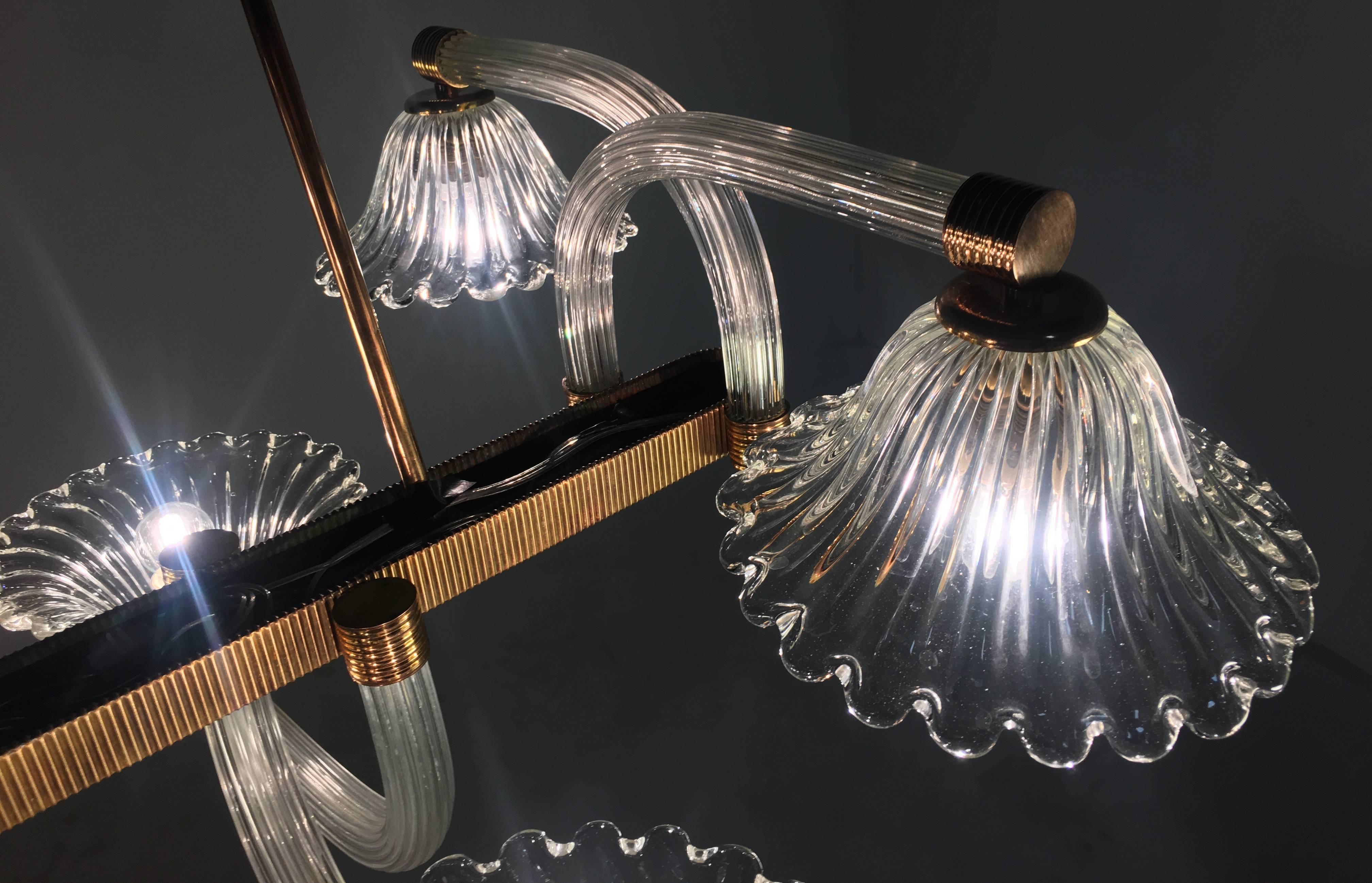 Brass Chandelier by Barovier & Toso, Murano, 1940s For Sale