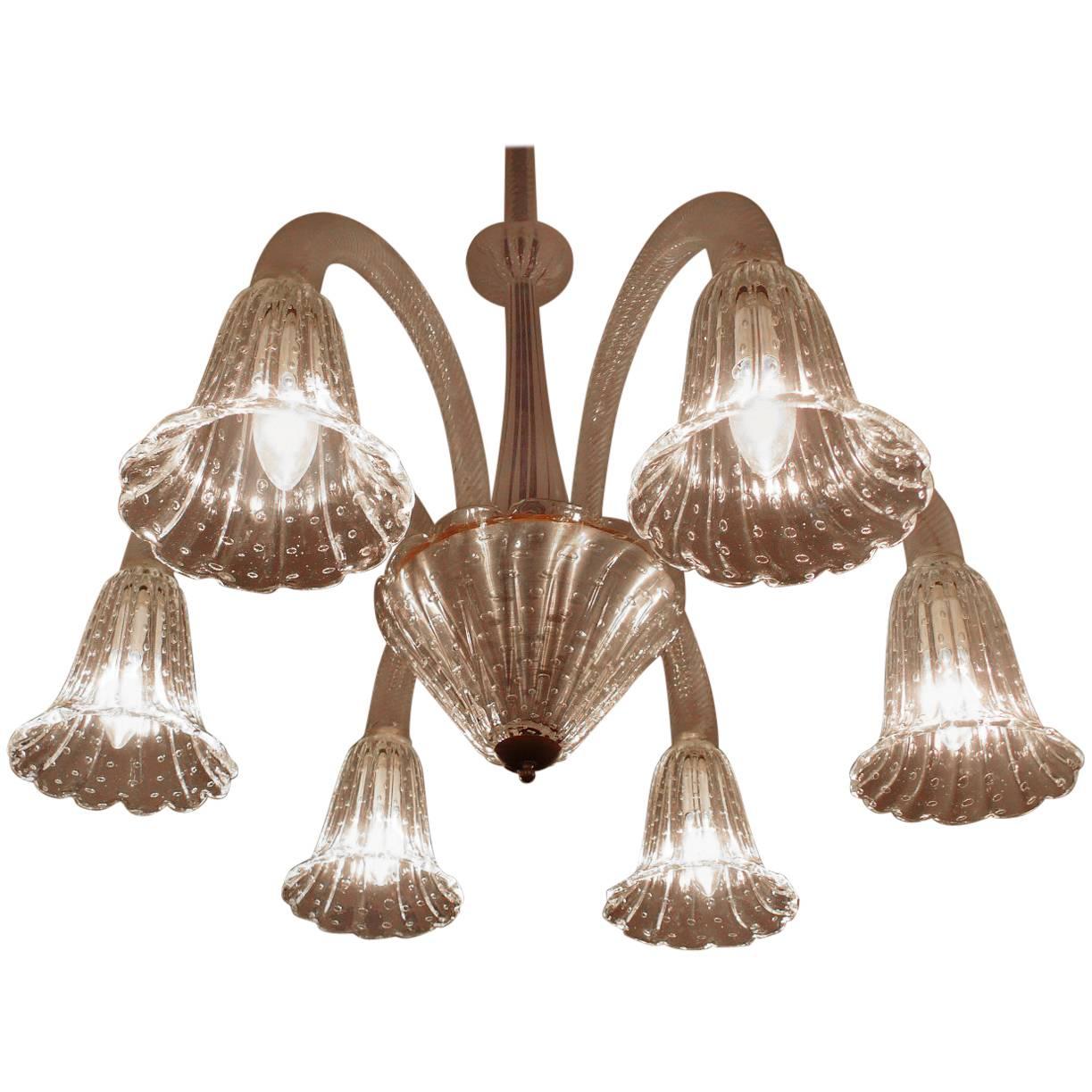 Ercole Barovier Midcentury Art Deco Murano Glass Italian Chandelier, 1940s