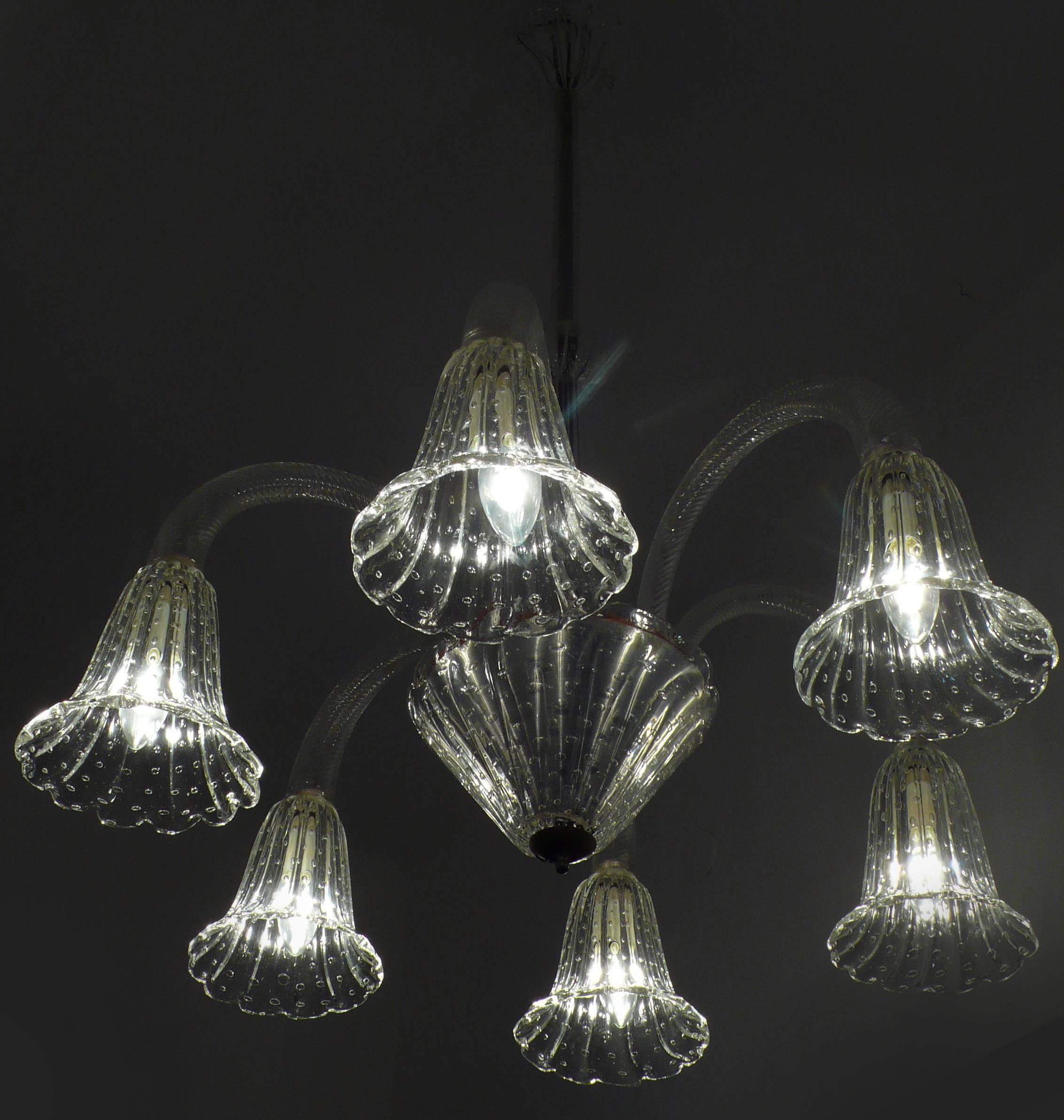 Ercole Barovier Midcentury Art Deco Murano Glass Italian Chandelier, 1940s 1