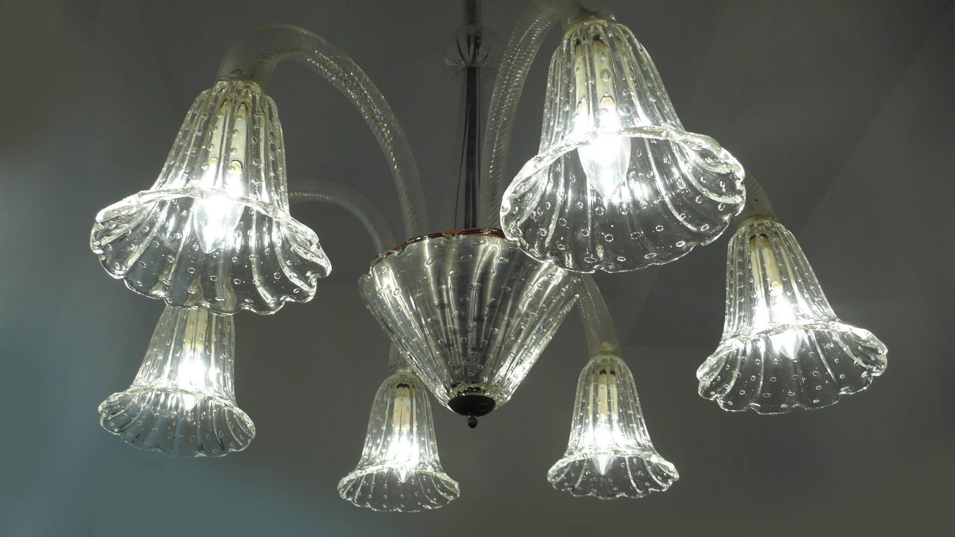 Ercole Barovier Midcentury Art Deco Murano Glass Italian Chandelier, 1940s 2