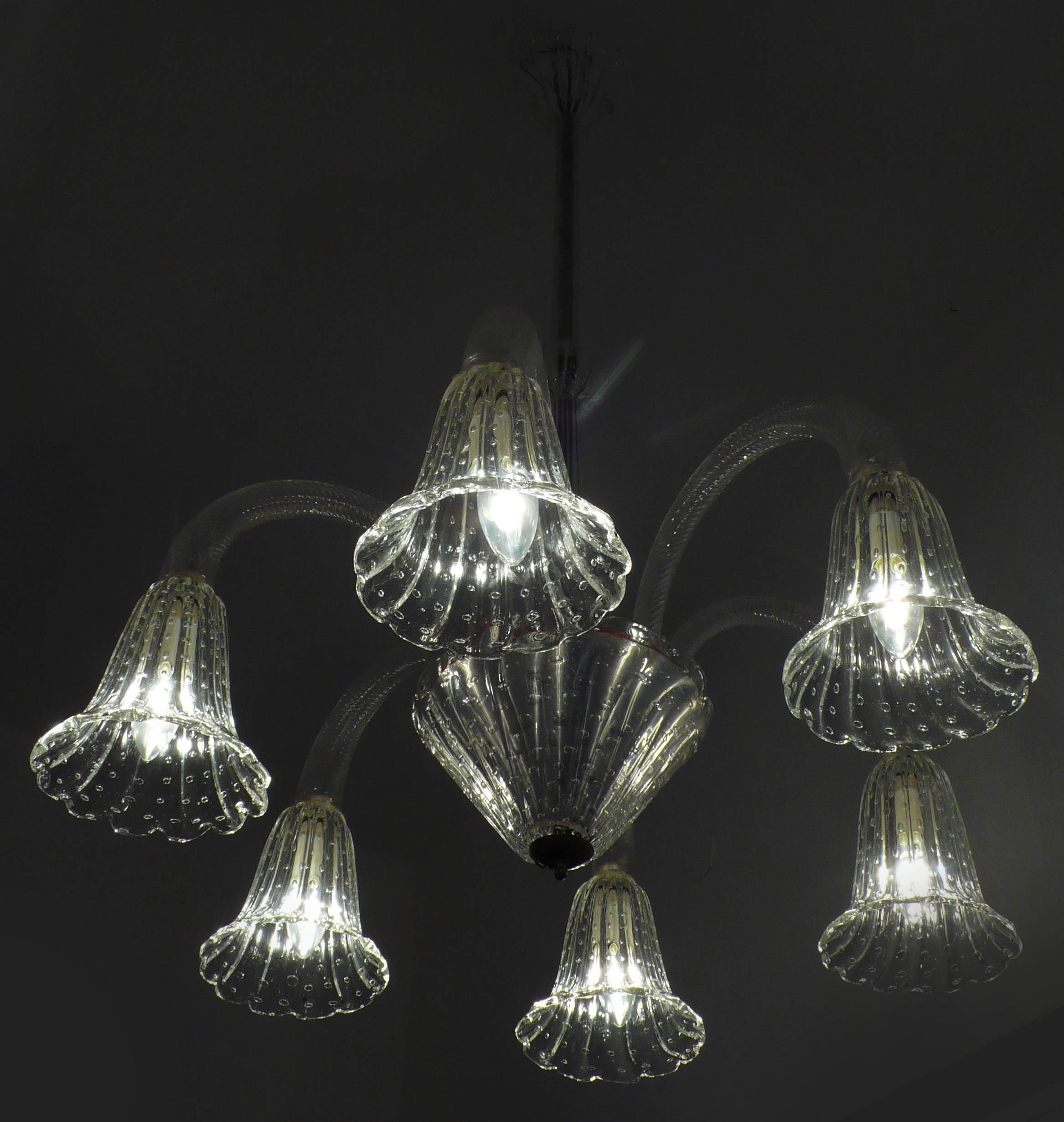 Ercole Barovier Midcentury Art Deco Murano Glass Italian Chandelier, 1940s 5