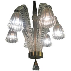 Vintage Charming Art Deco Chandelier by Ercole Barovier, Murano, 1940s