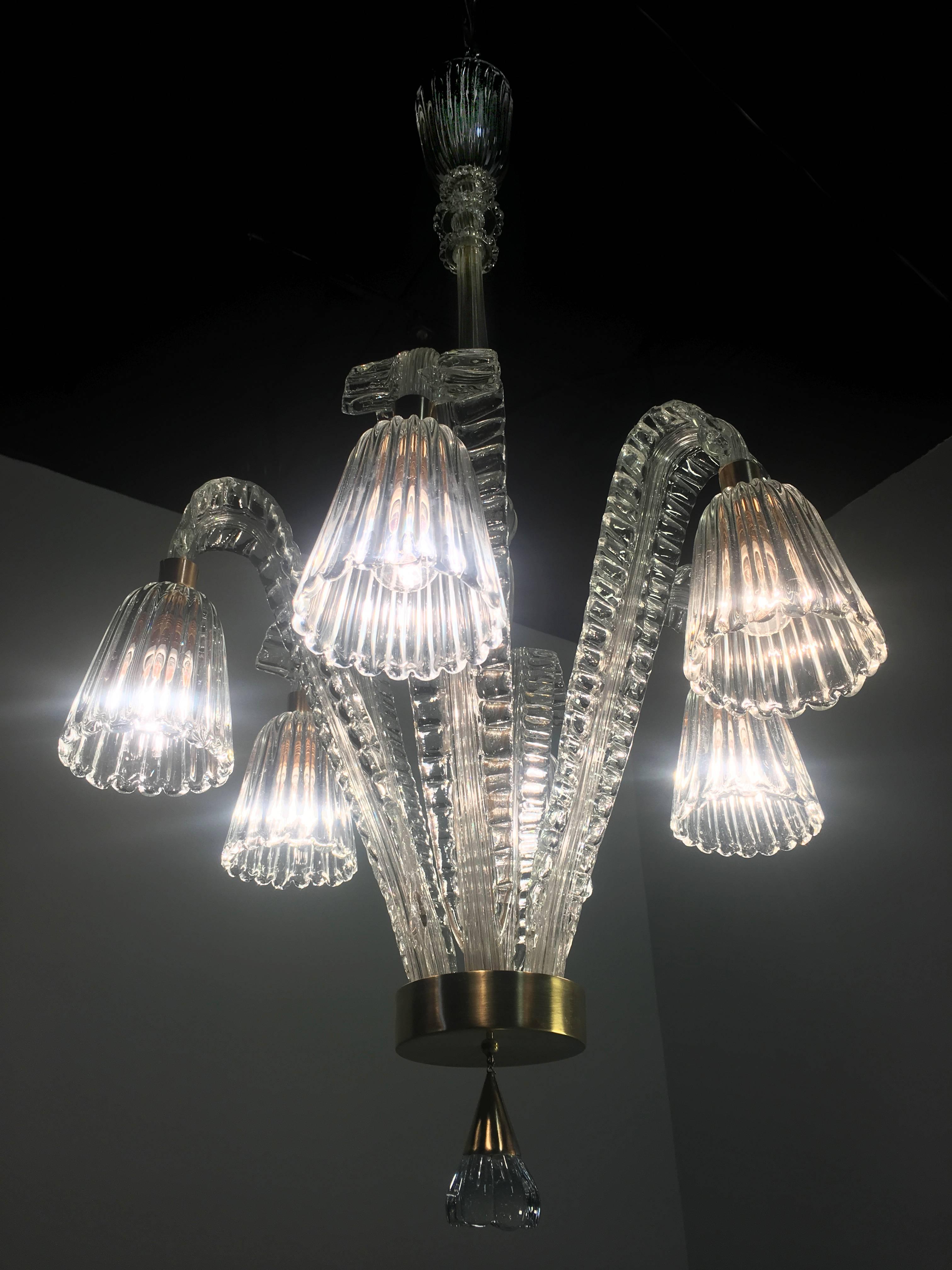 Italian Charming Art Deco Chandelier by Ercole Barovier, Murano, 1940s For Sale