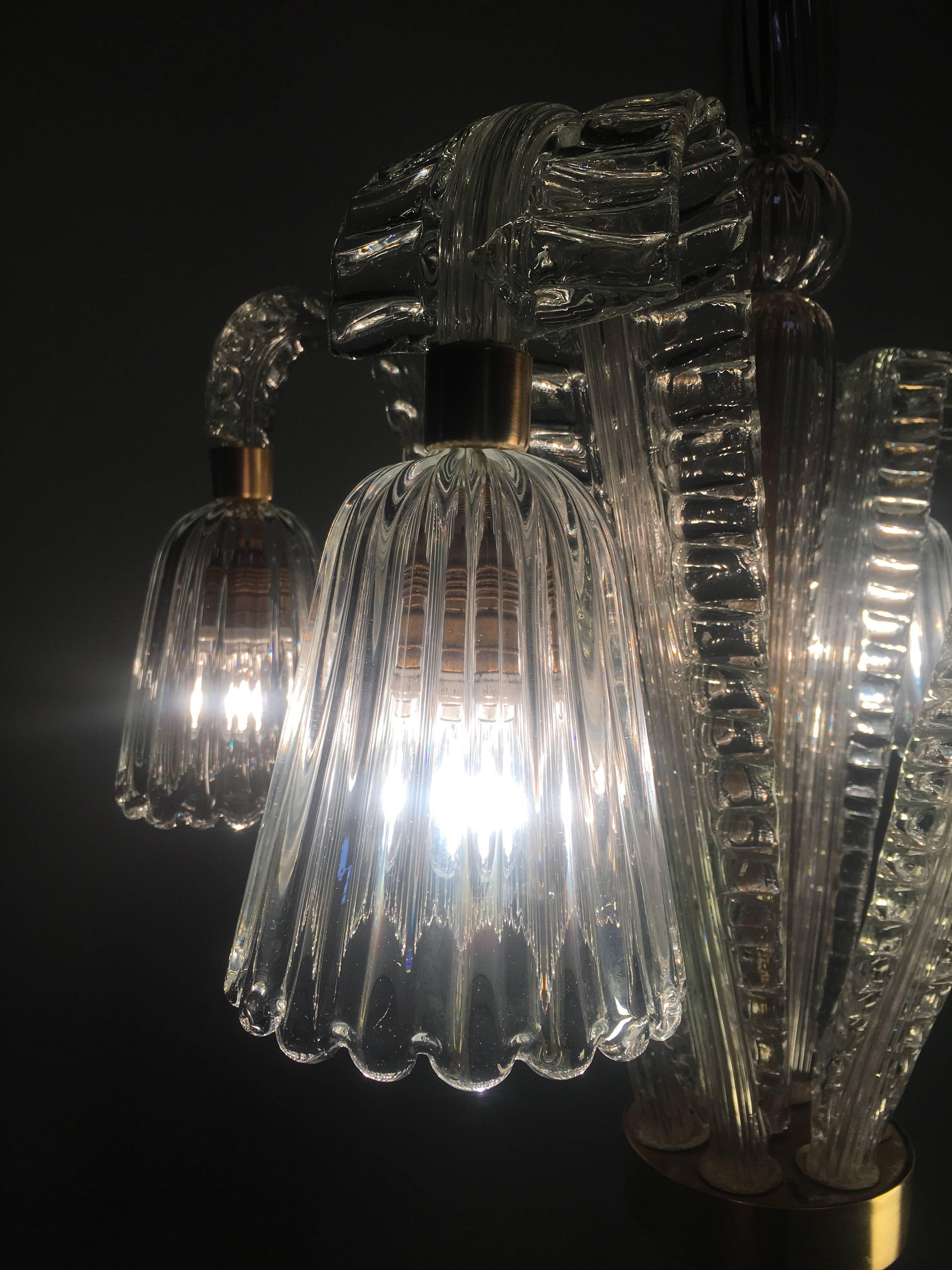 20th Century Charming Art Deco Chandelier by Ercole Barovier, Murano, 1940s For Sale