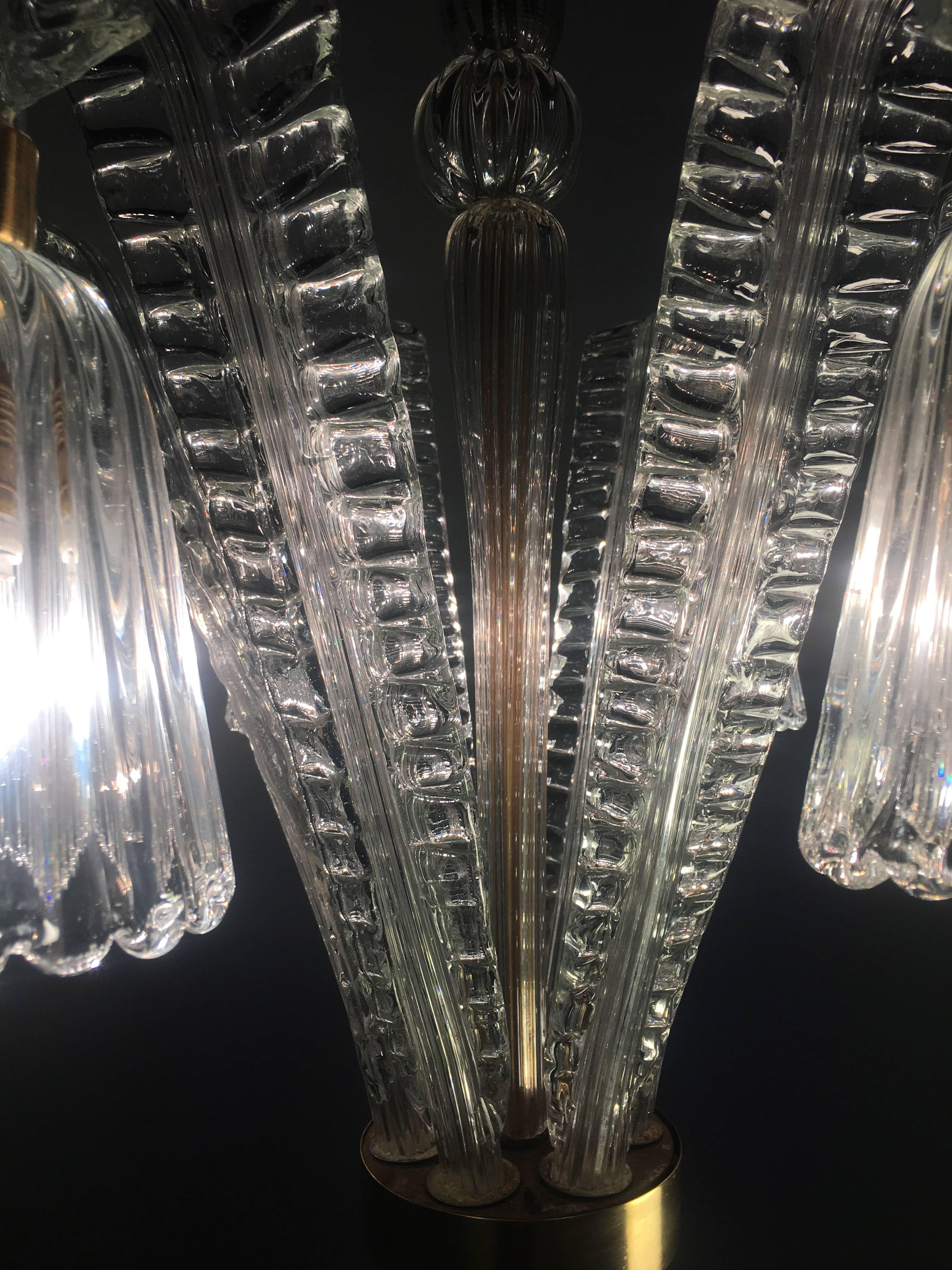 Charming Art Deco Chandelier by Ercole Barovier, Murano, 1940s For Sale 2