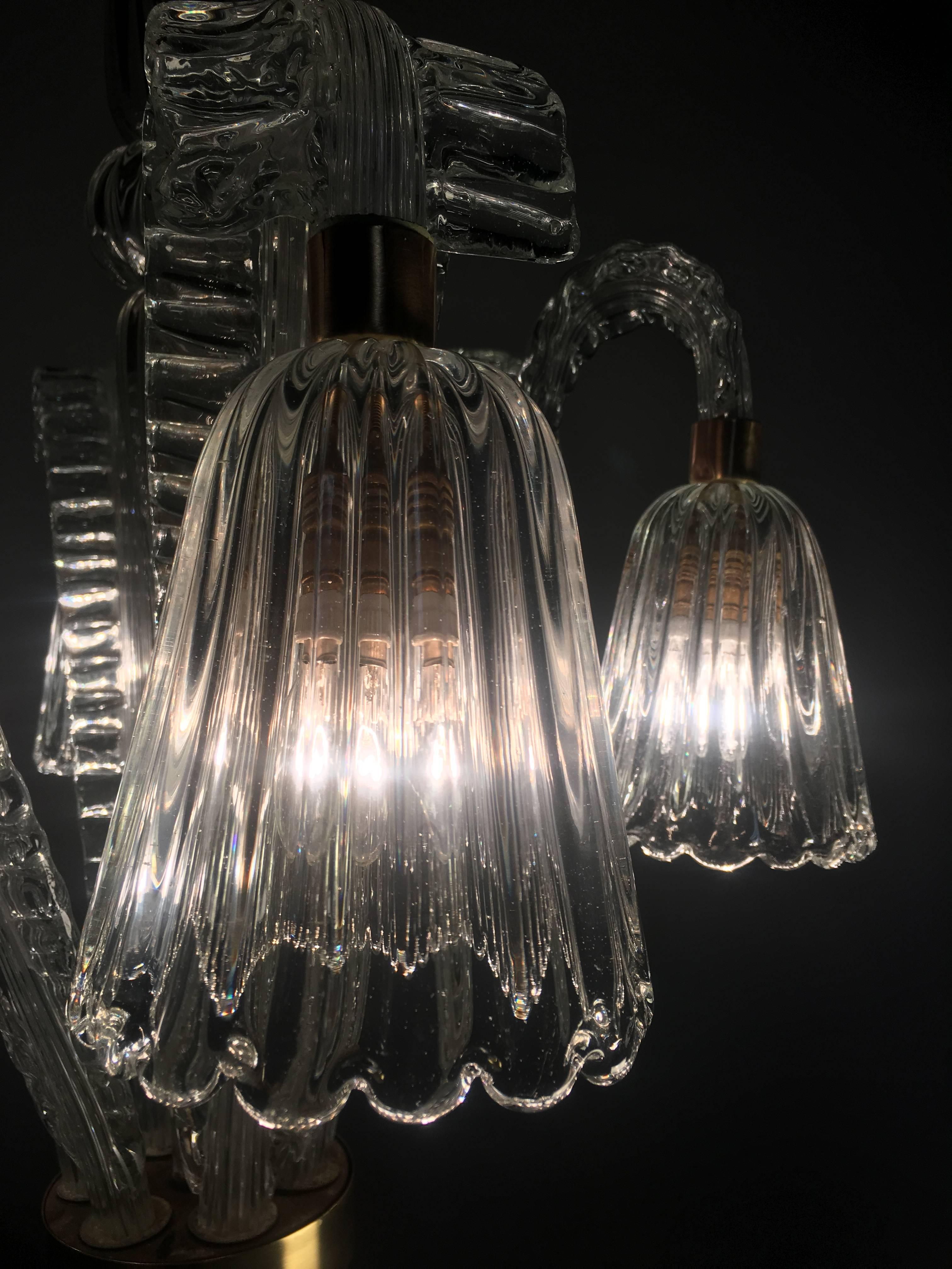 Charming Art Deco Chandelier by Ercole Barovier, Murano, 1940s For Sale 3
