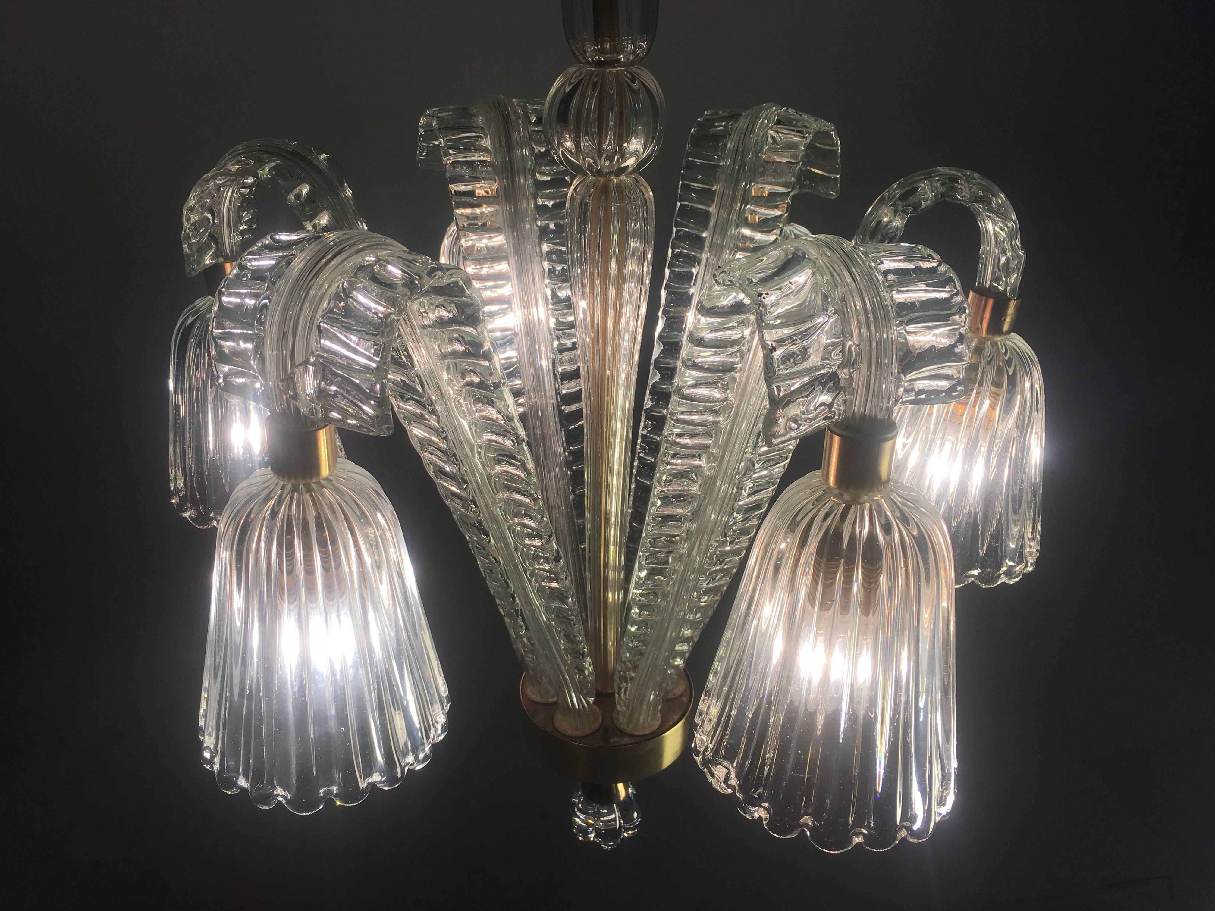 Charming Art Deco Chandelier by Ercole Barovier, Murano, 1940s For Sale 5