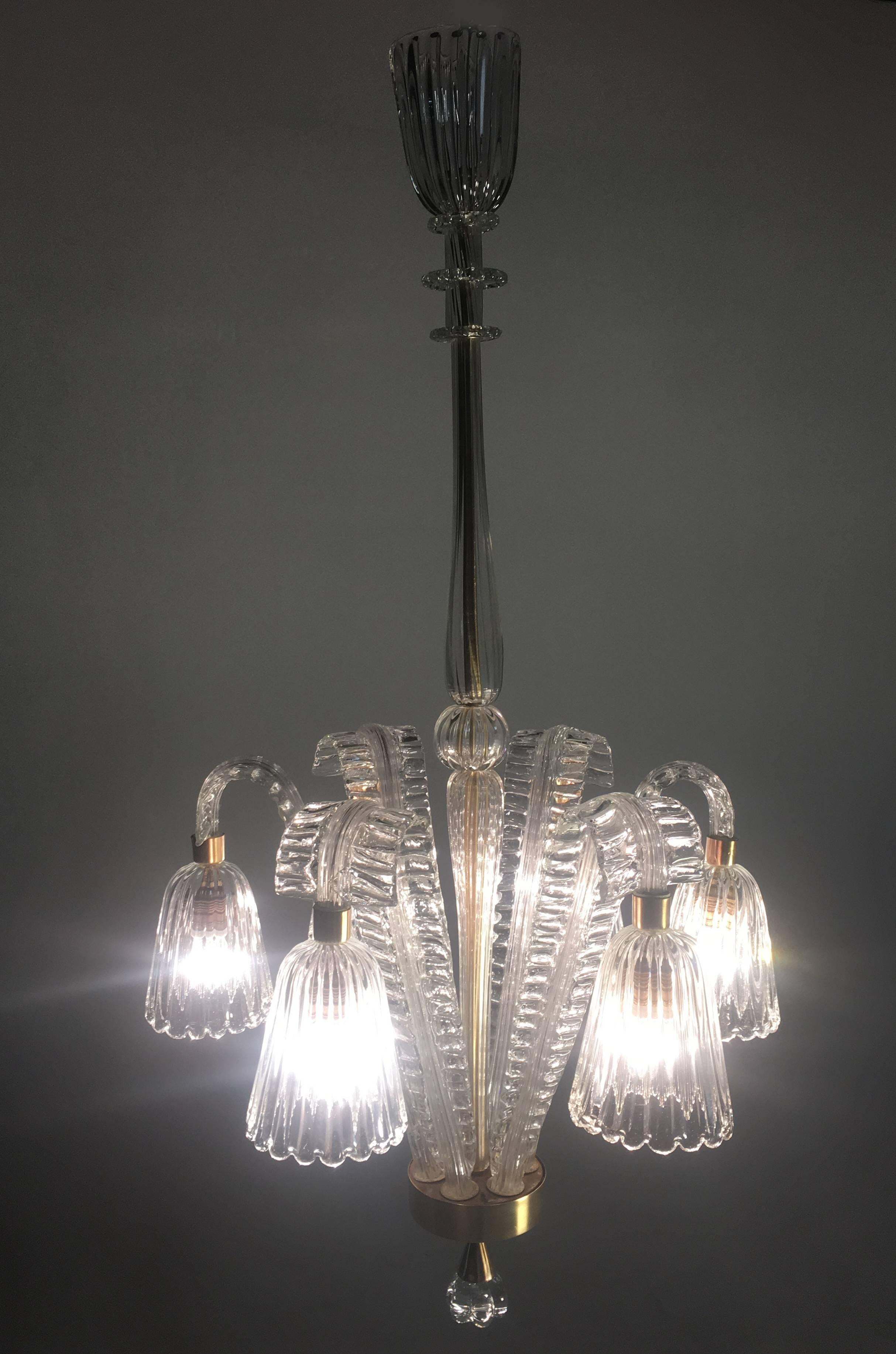 Charming Art Deco Chandelier by Ercole Barovier, Murano, 1940s For Sale 7