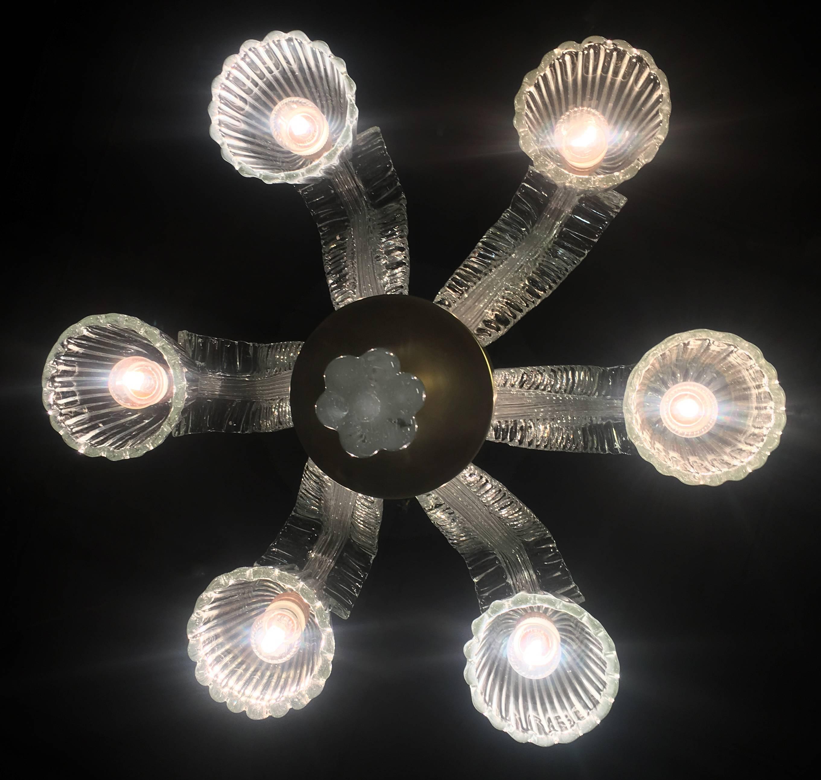 Charming Art Deco Chandelier by Ercole Barovier, Murano, 1940s For Sale 9