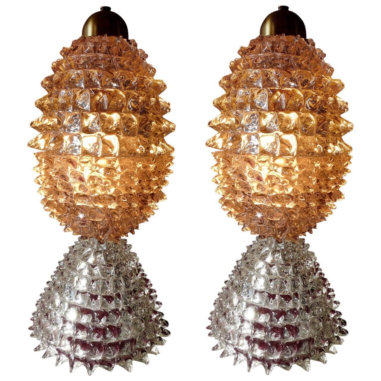 Pair of Italian Table Lamps by Ercole Barovier, 1940s