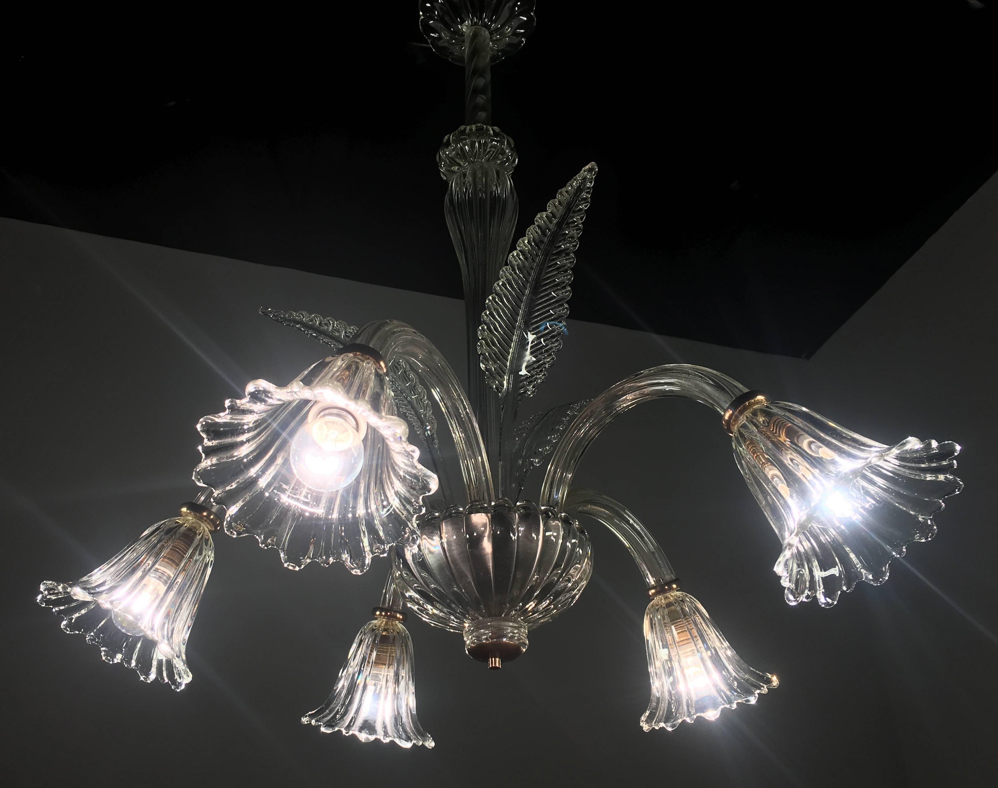 Italian Liberty Chandelier by Ercole Barovier, Murano, 1940s For Sale