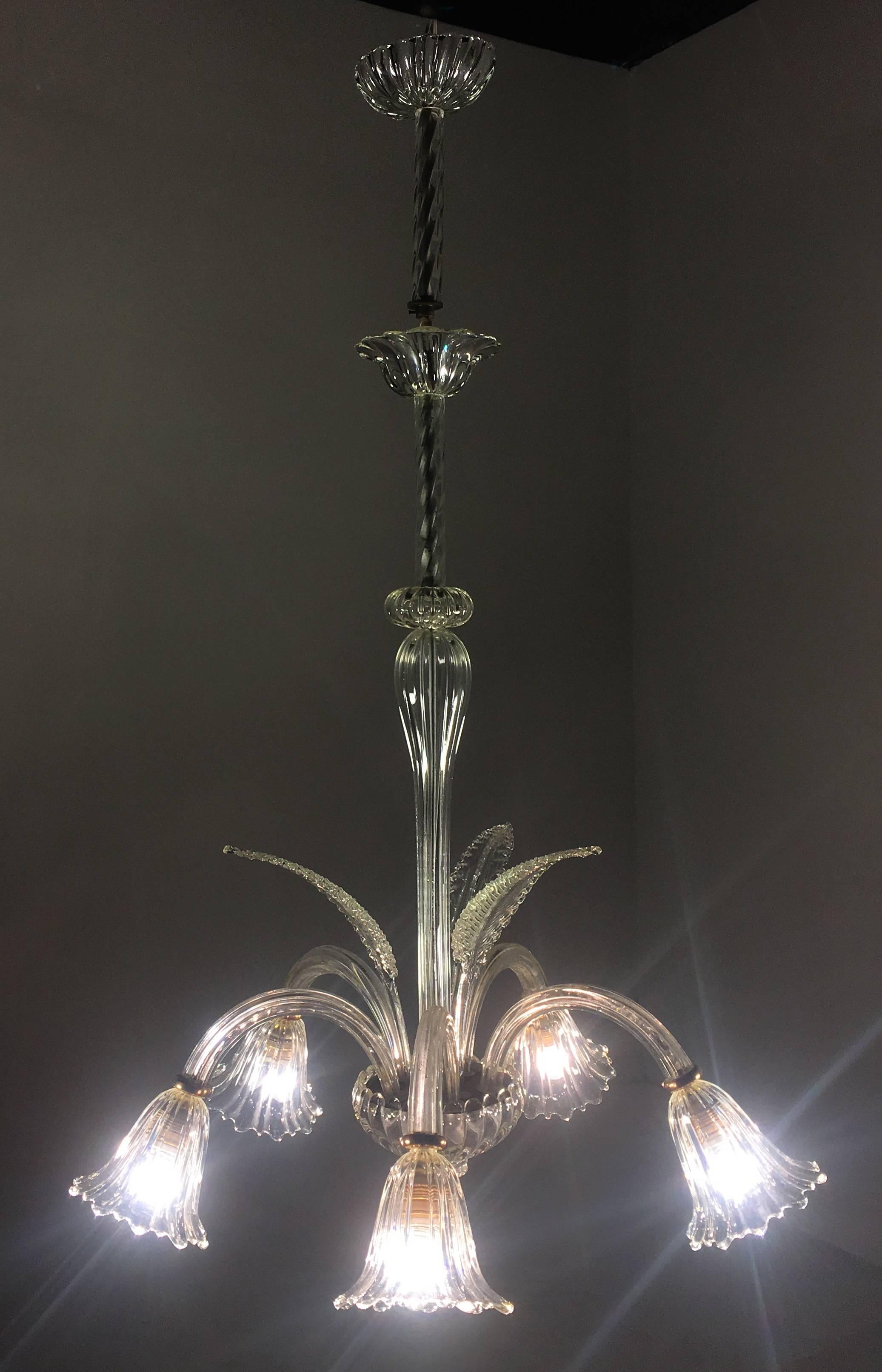 Liberty Chandelier by Ercole Barovier, Murano, 1940s In Excellent Condition For Sale In Budapest, HU