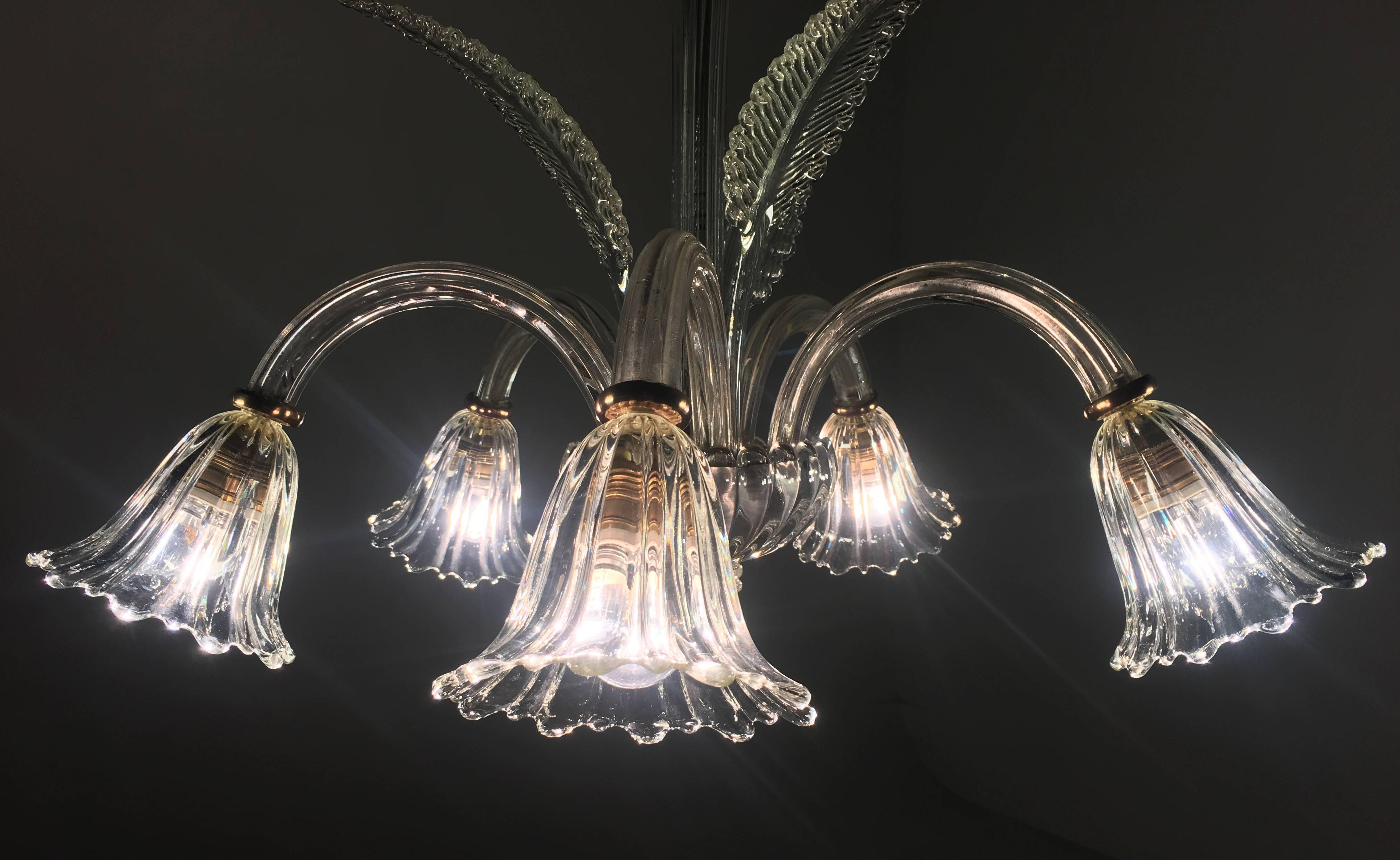 20th Century Liberty Chandelier by Ercole Barovier, Murano, 1940s For Sale