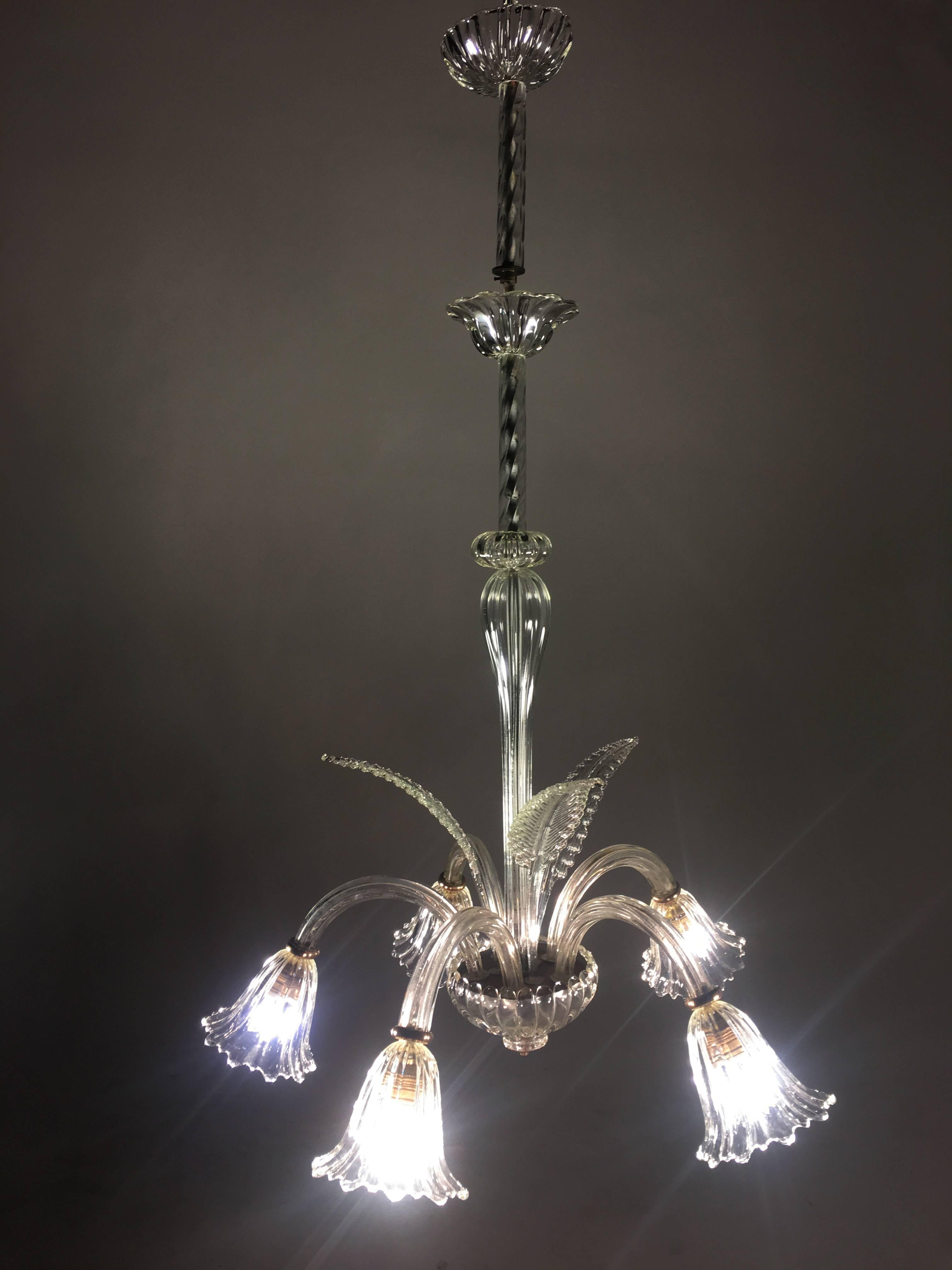 Liberty Chandelier by Ercole Barovier, Murano, 1940s For Sale 5