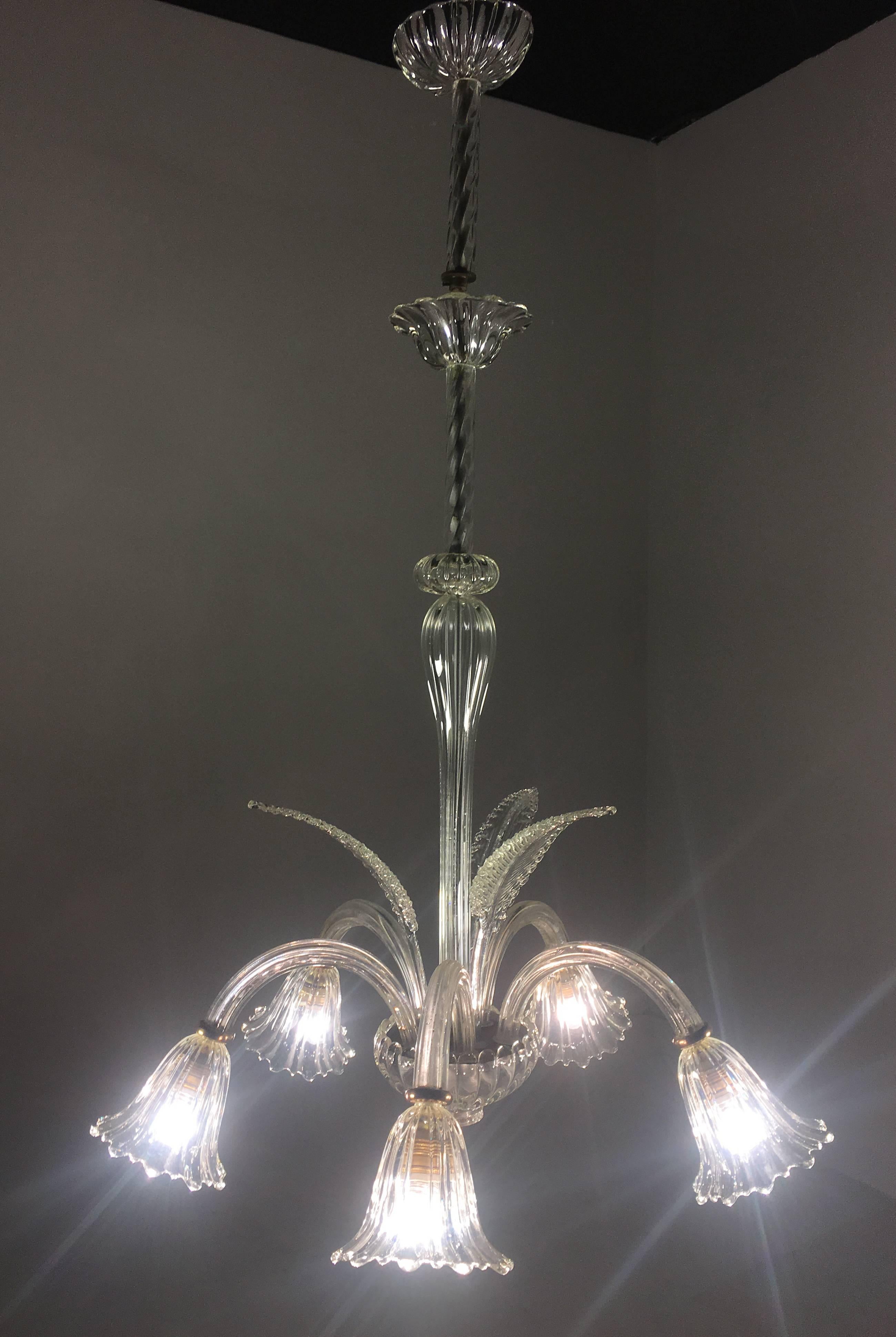 Liberty Chandelier by Ercole Barovier, Murano, 1940s For Sale 11