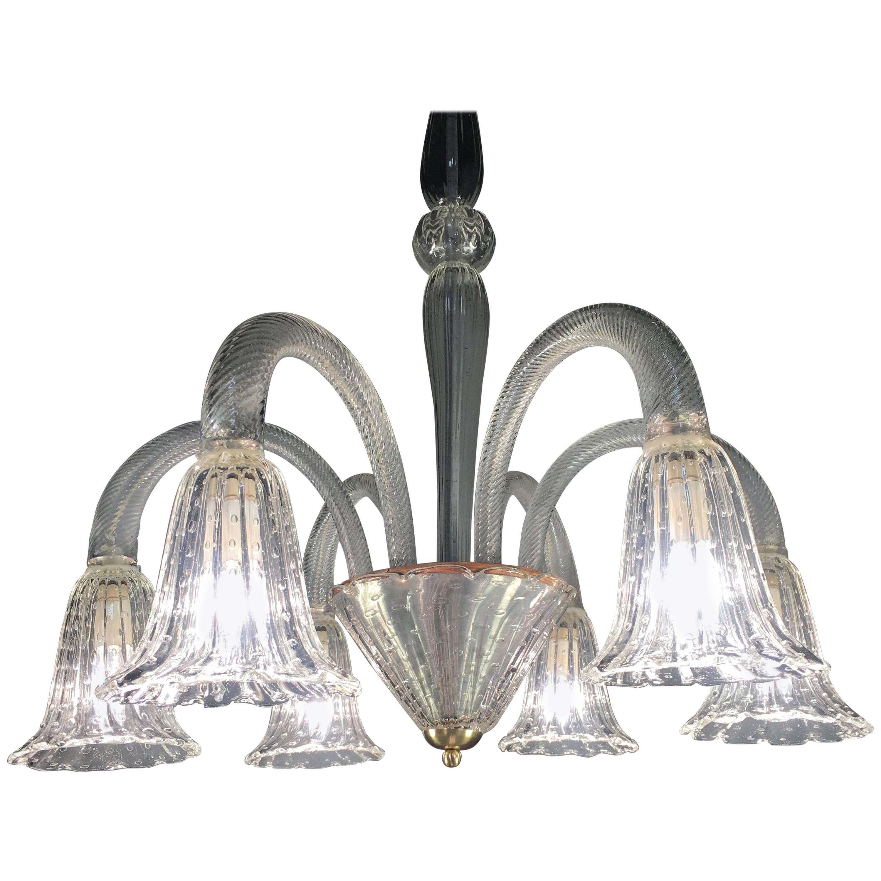 Art Deco Chandelier by Ercole Barovier, Murano, 1940s For Sale