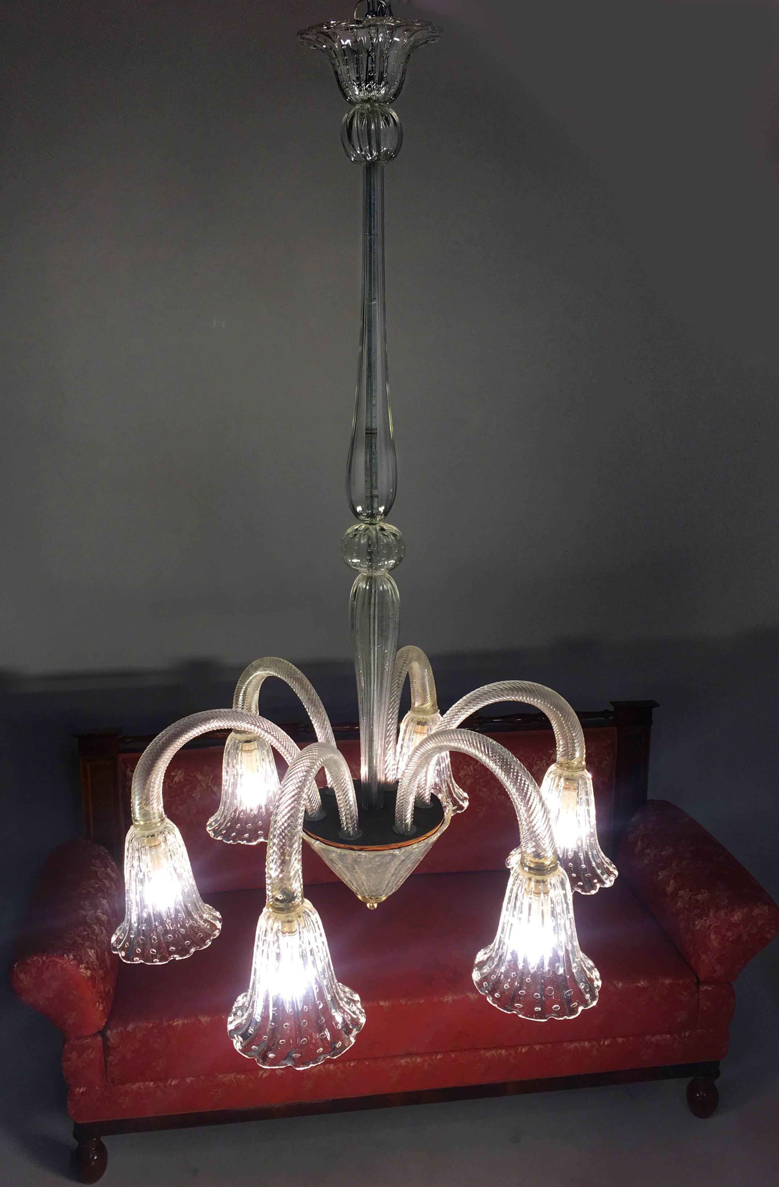 Italian Art Deco Chandelier by Ercole Barovier, Murano, 1940s For Sale