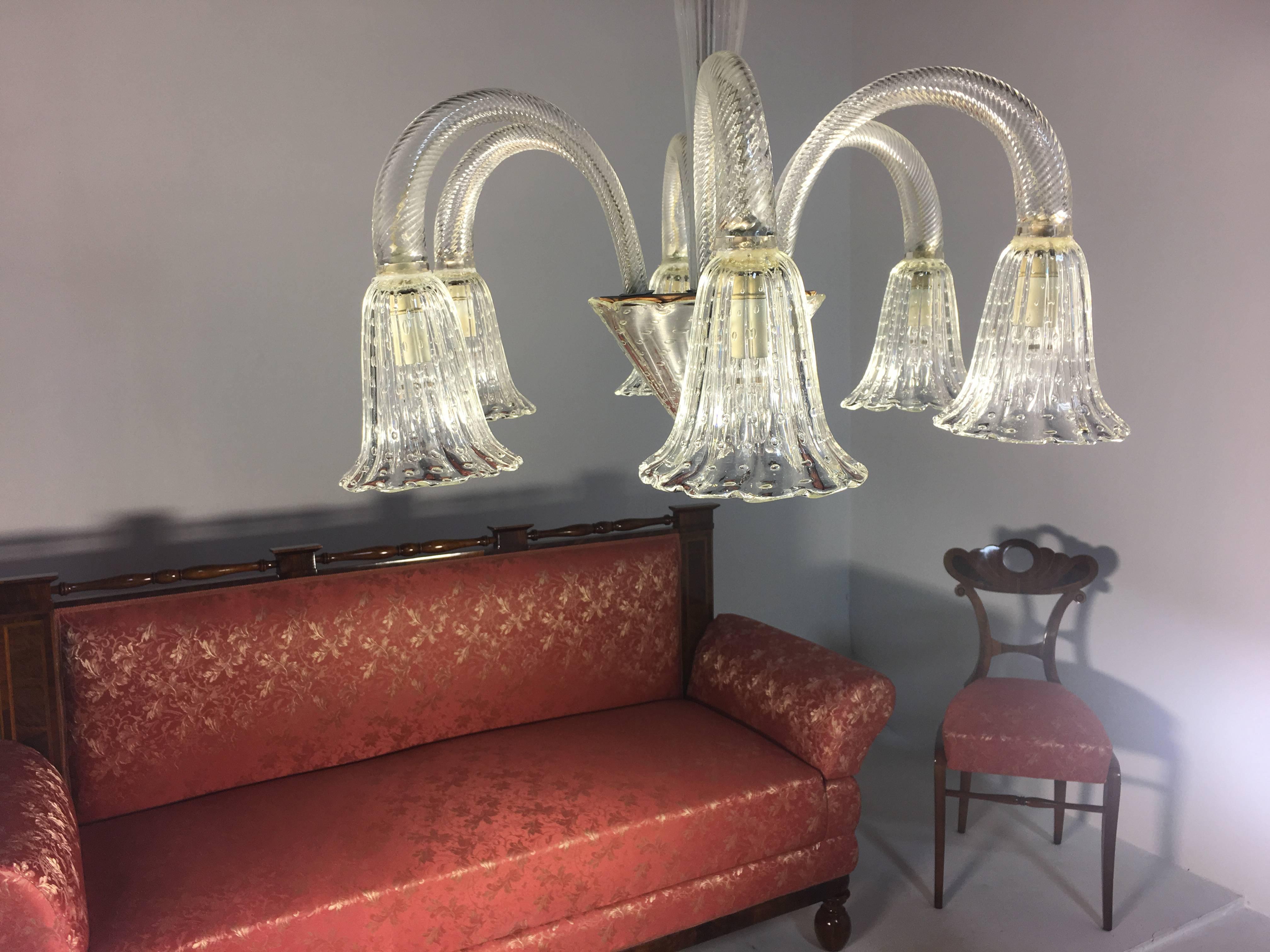 20th Century Art Deco Chandelier by Ercole Barovier, Murano, 1940s For Sale