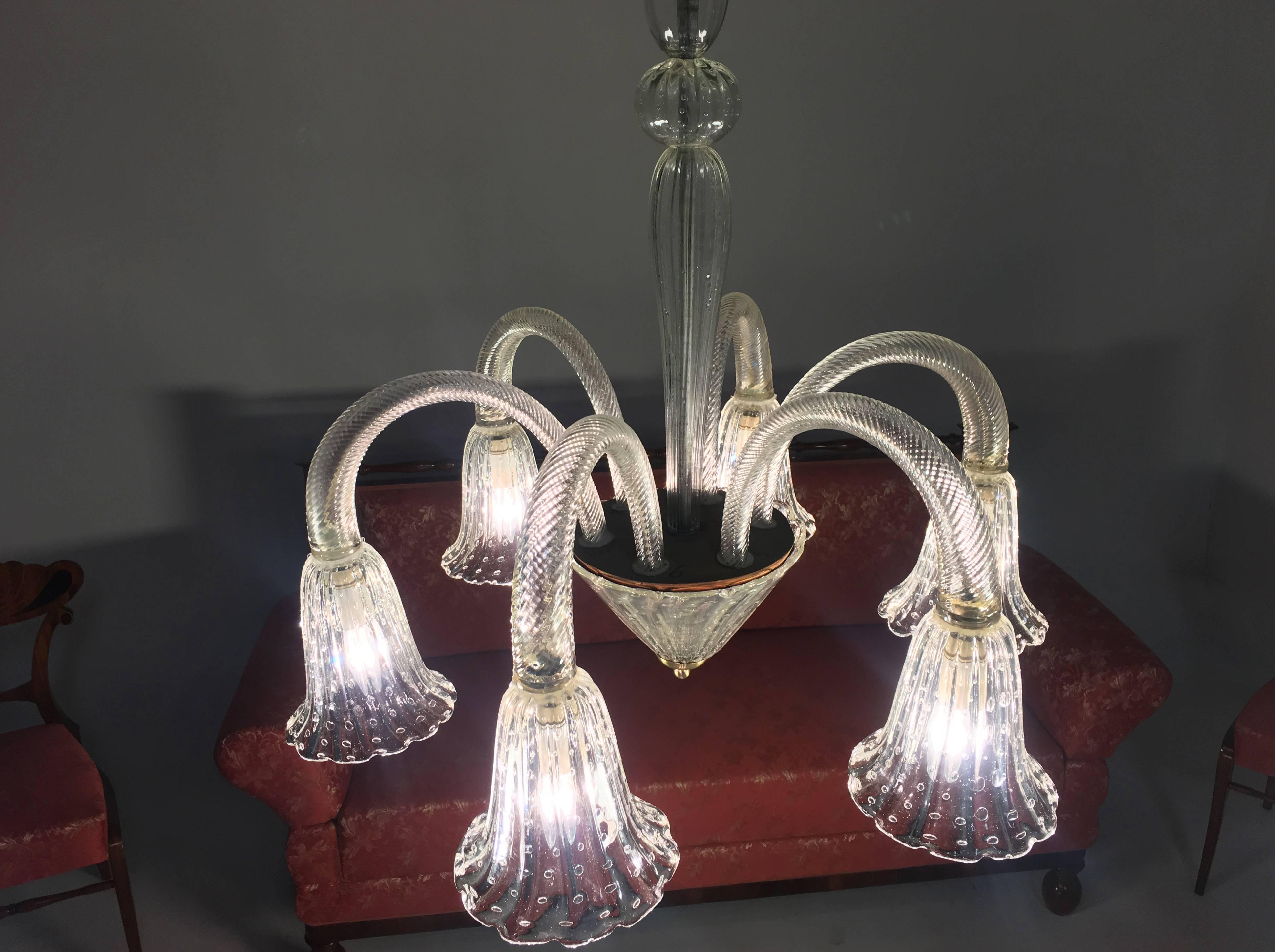 Art Deco Chandelier by Ercole Barovier, Murano, 1940s For Sale 1