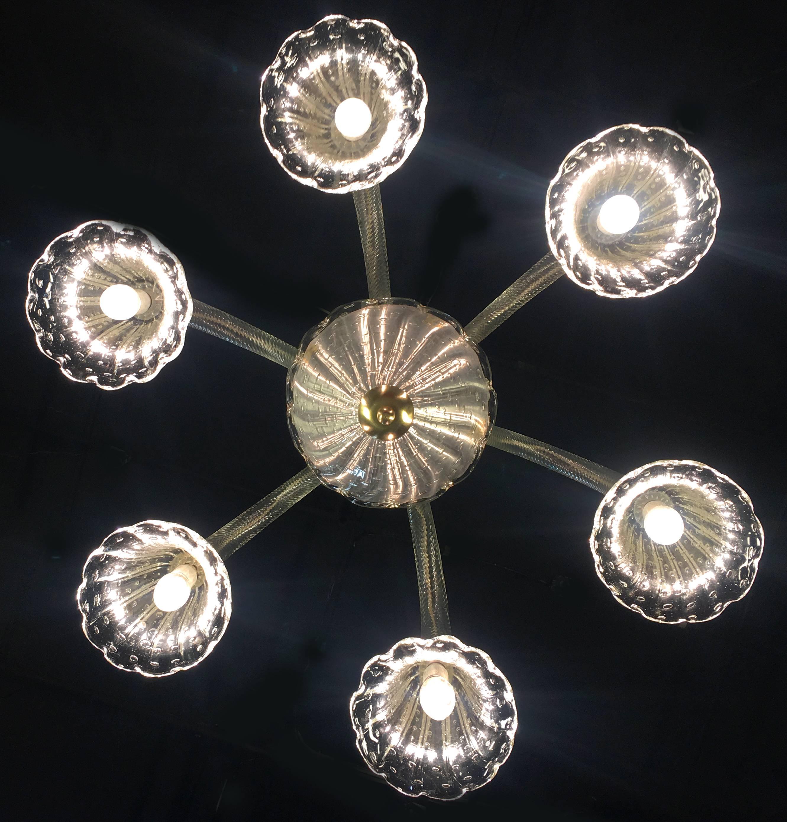 Art Deco Chandelier by Ercole Barovier, Murano, 1940s For Sale 2