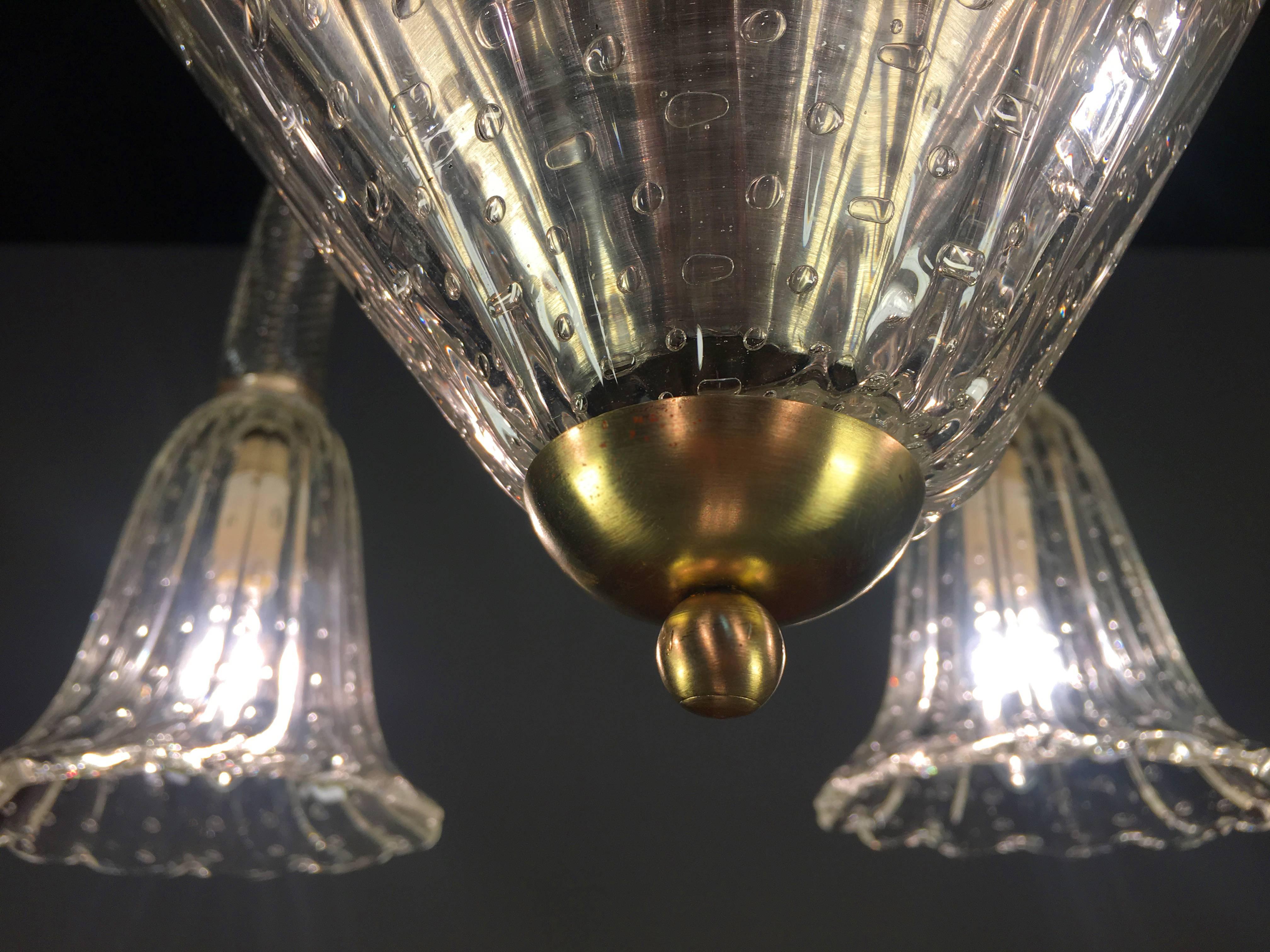 Art Deco Chandelier by Ercole Barovier, Murano, 1940s For Sale 3