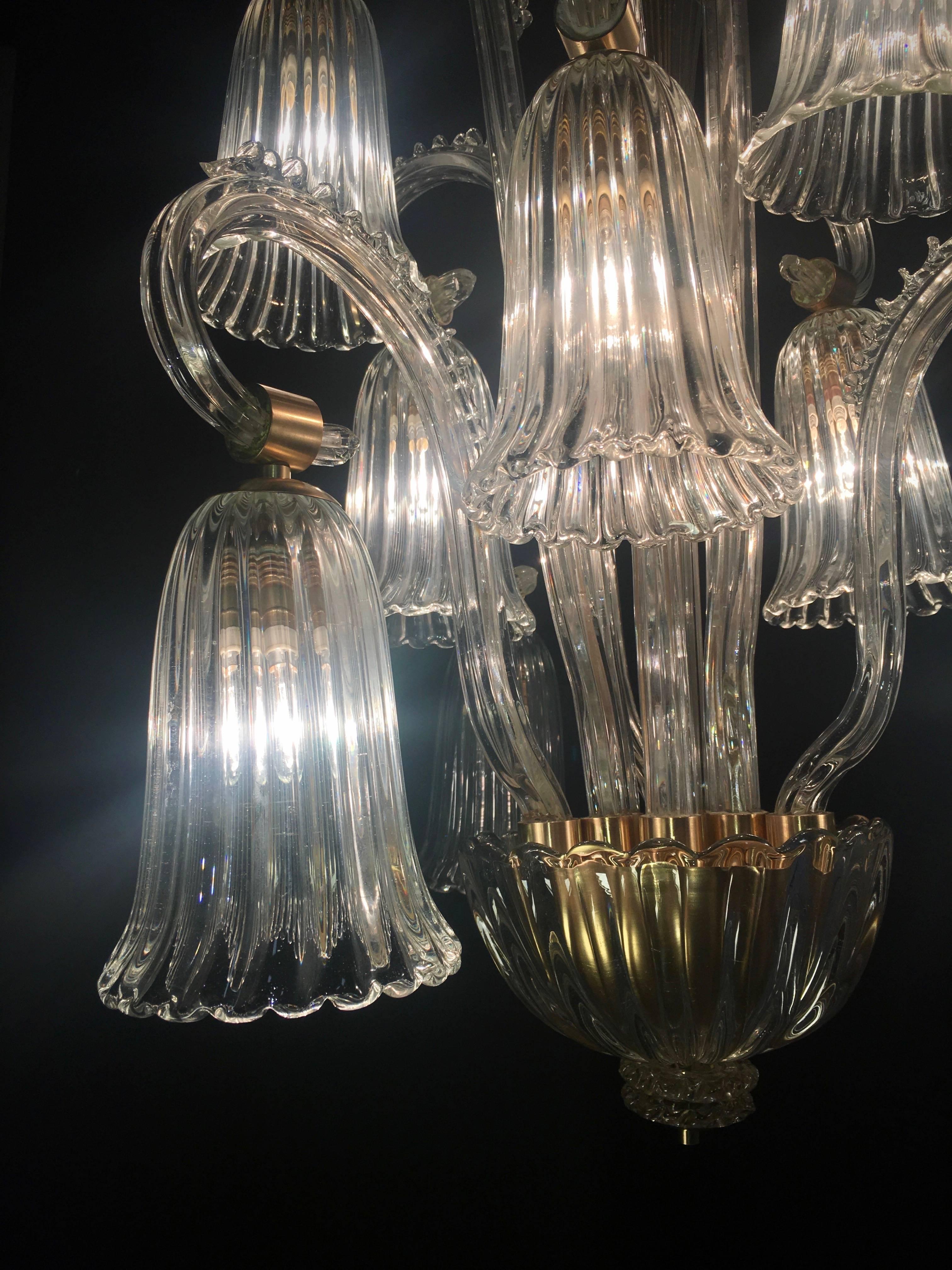 Charming Italian Chandelier by Ercole Barovier, Murano, 1940s In Excellent Condition For Sale In Budapest, HU