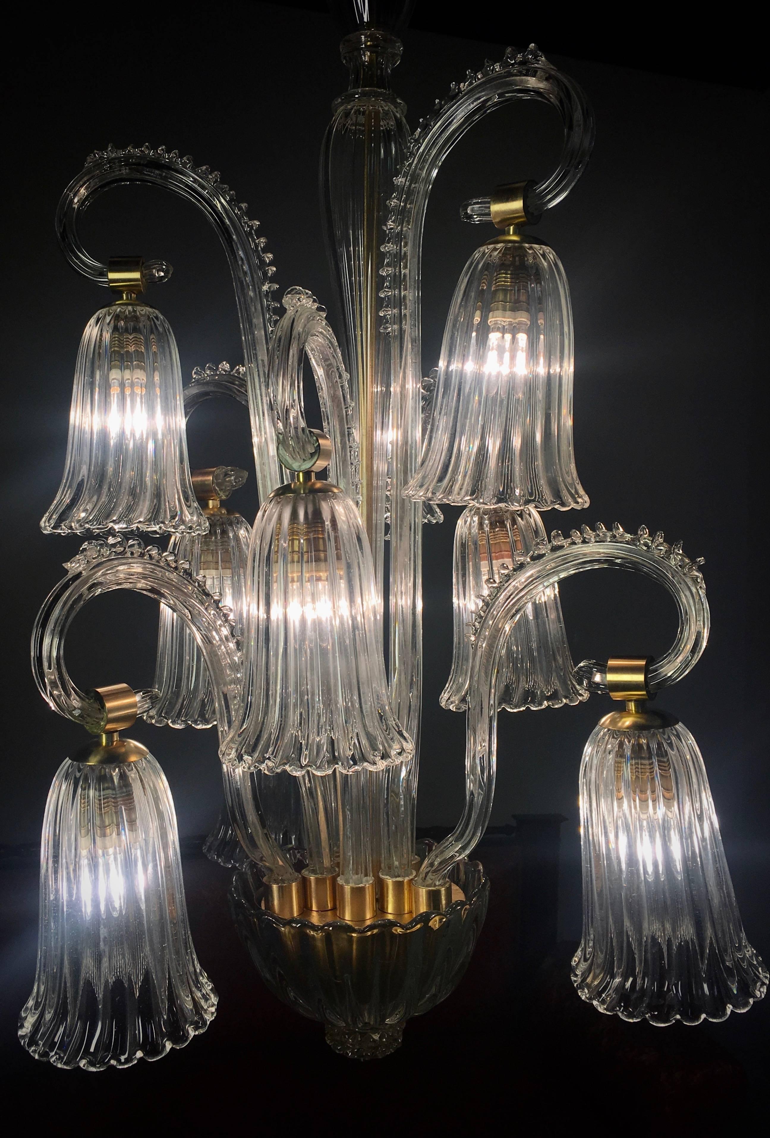 Charming Italian Chandelier by Ercole Barovier, Murano, 1940s For Sale 4