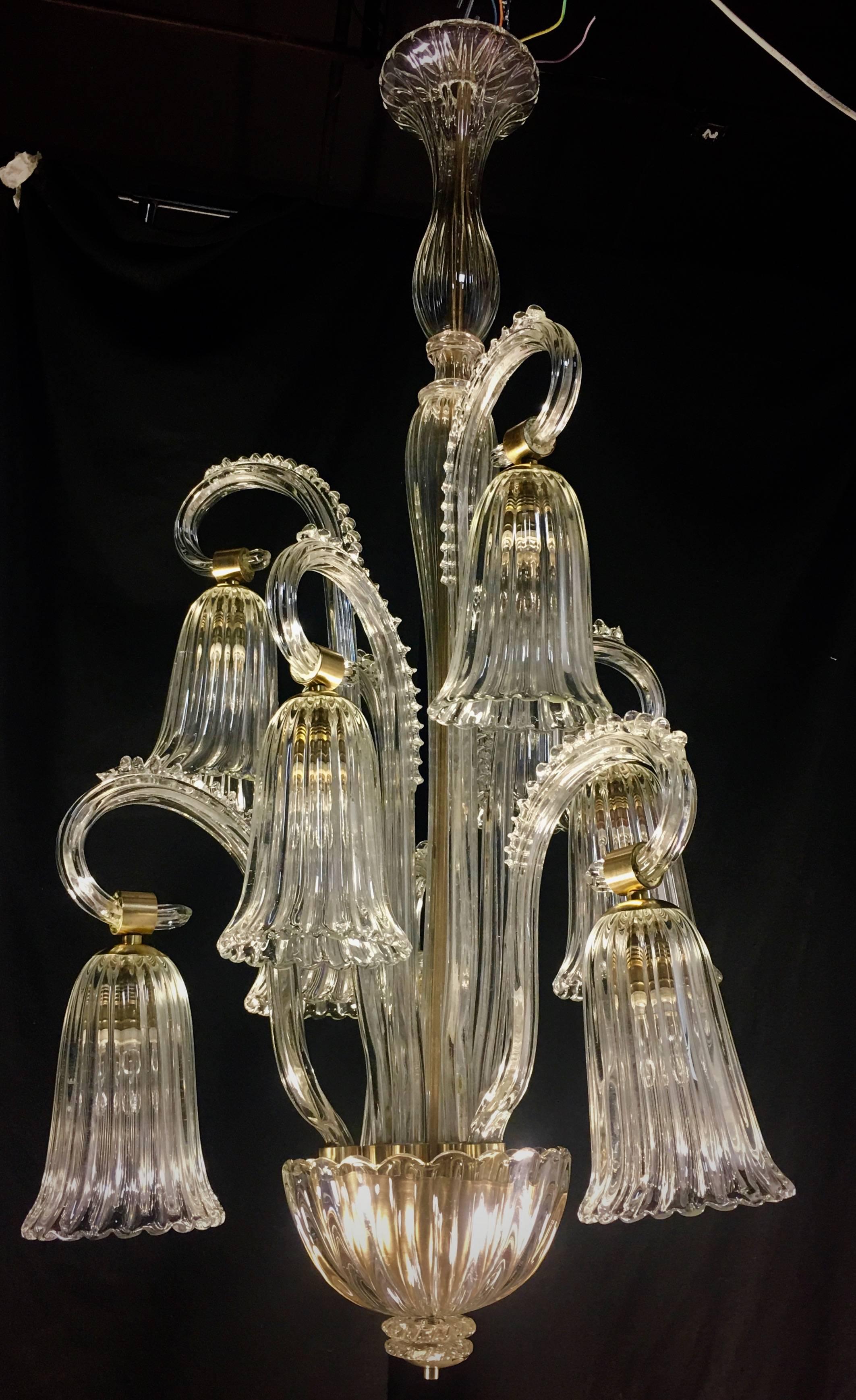 Charming Italian Chandelier by Ercole Barovier, Murano, 1940s For Sale 8
