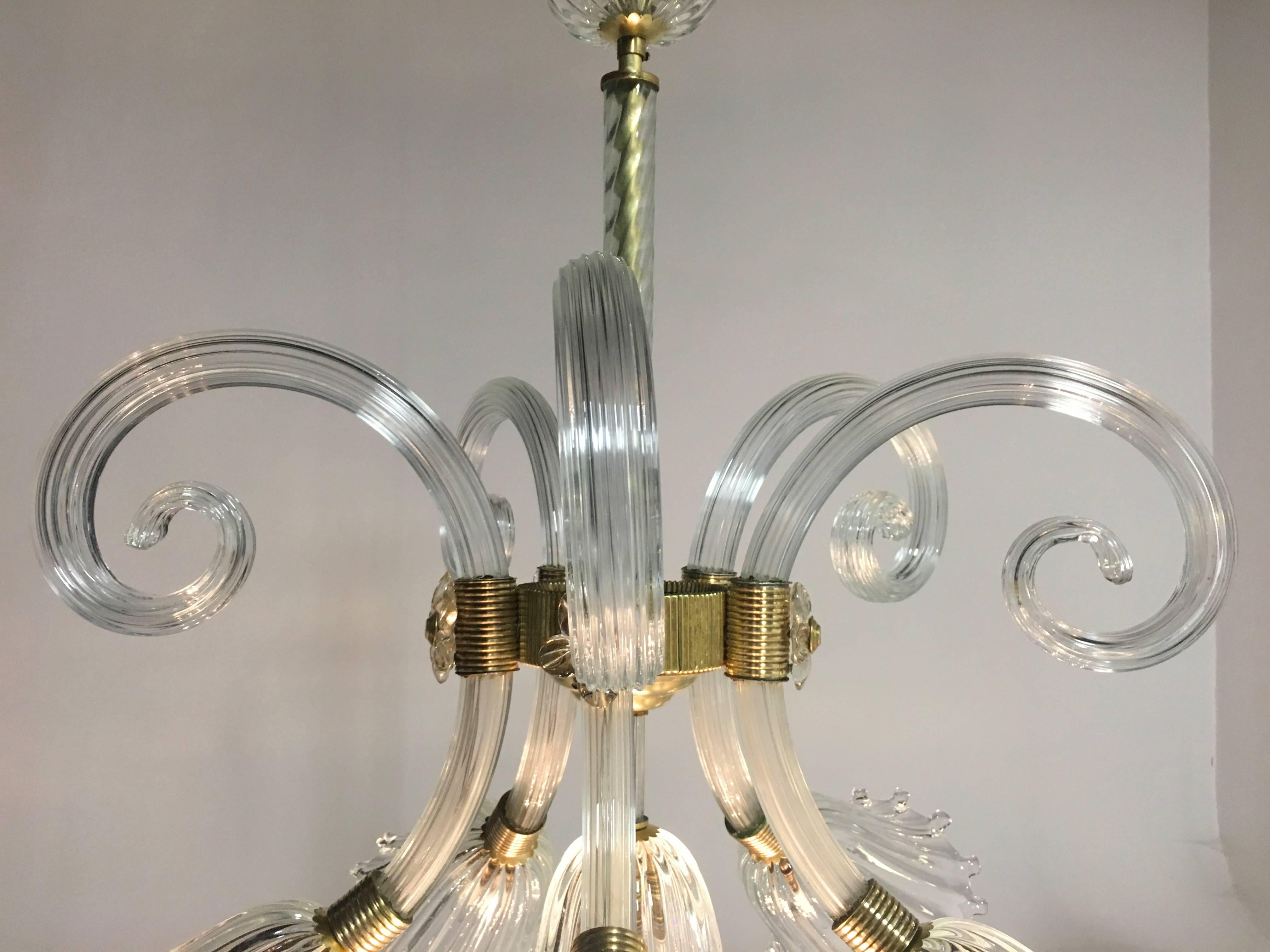 Art Deco Chandelier by Ercole Barovier, Murano, 1940s In Excellent Condition In Budapest, HU