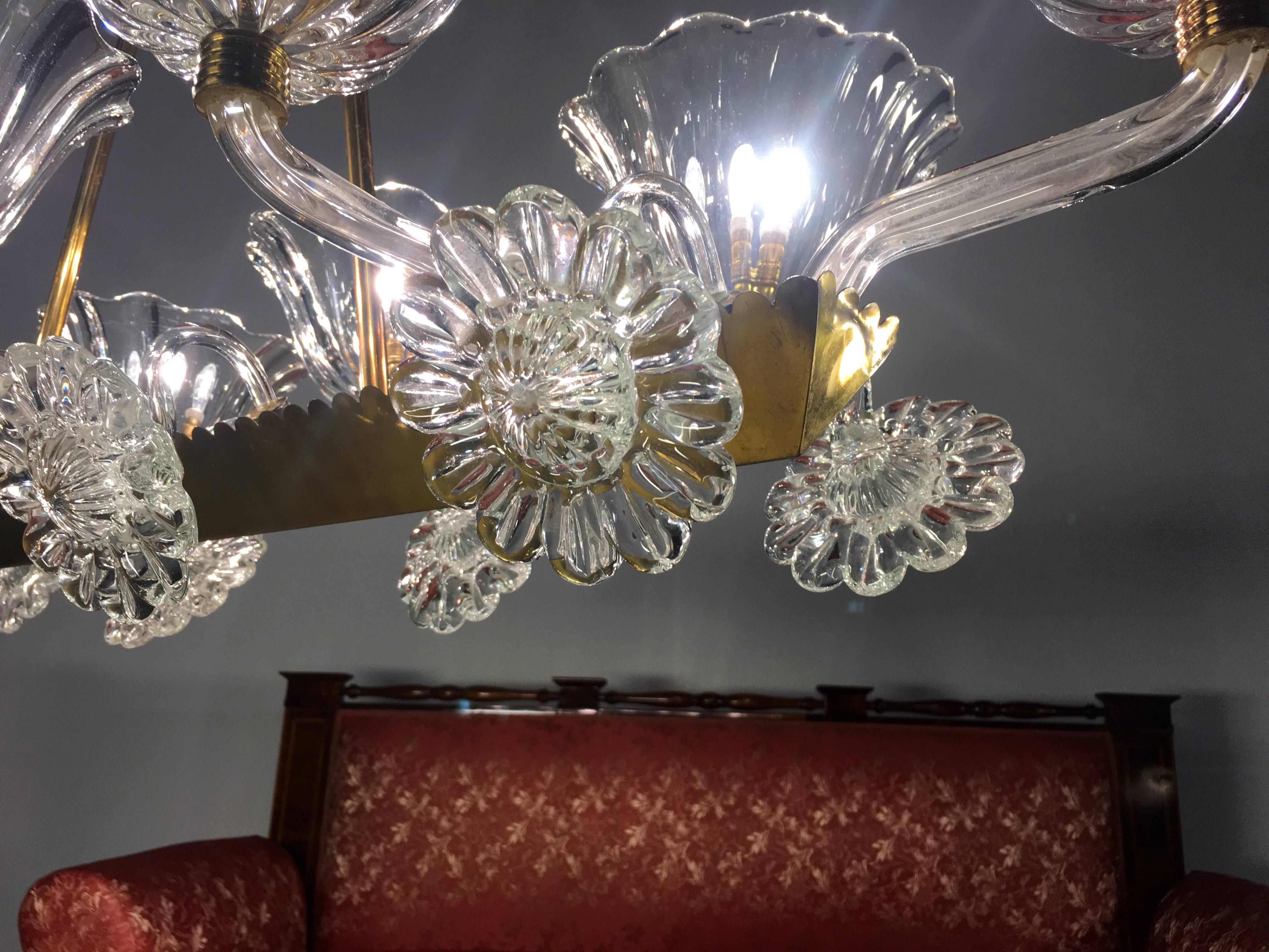 Amazing Liberty Chandelier by Ercole Barovier, Murano, 1940s For Sale 1