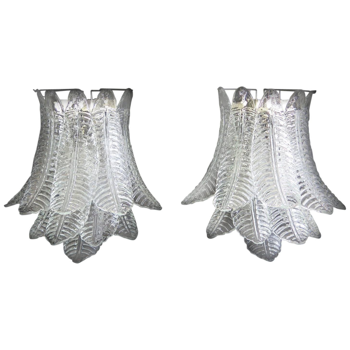 Pair of Italian Felci Leaves Sconces, Barovier & Toso Style, Murano