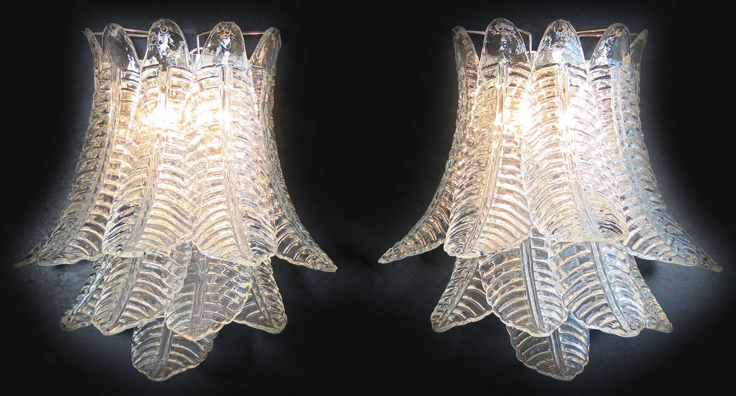Pair of Italian Felci Leaves Sconces, Barovier & Toso Style, Murano In Excellent Condition For Sale In Budapest, HU