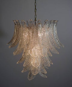 Pair of Italian Leaves Chandeliers, Barovier & Toso Style, Murano