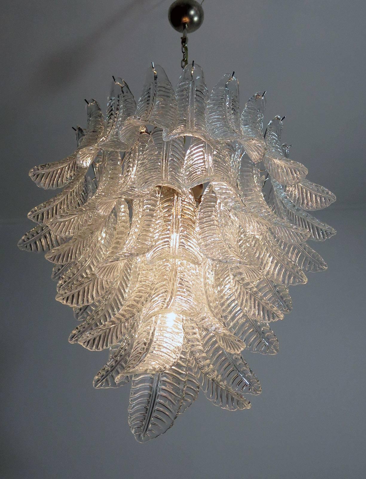 Pair of Italian Leaves Chandeliers, Barovier & Toso Style, Murano For Sale 2